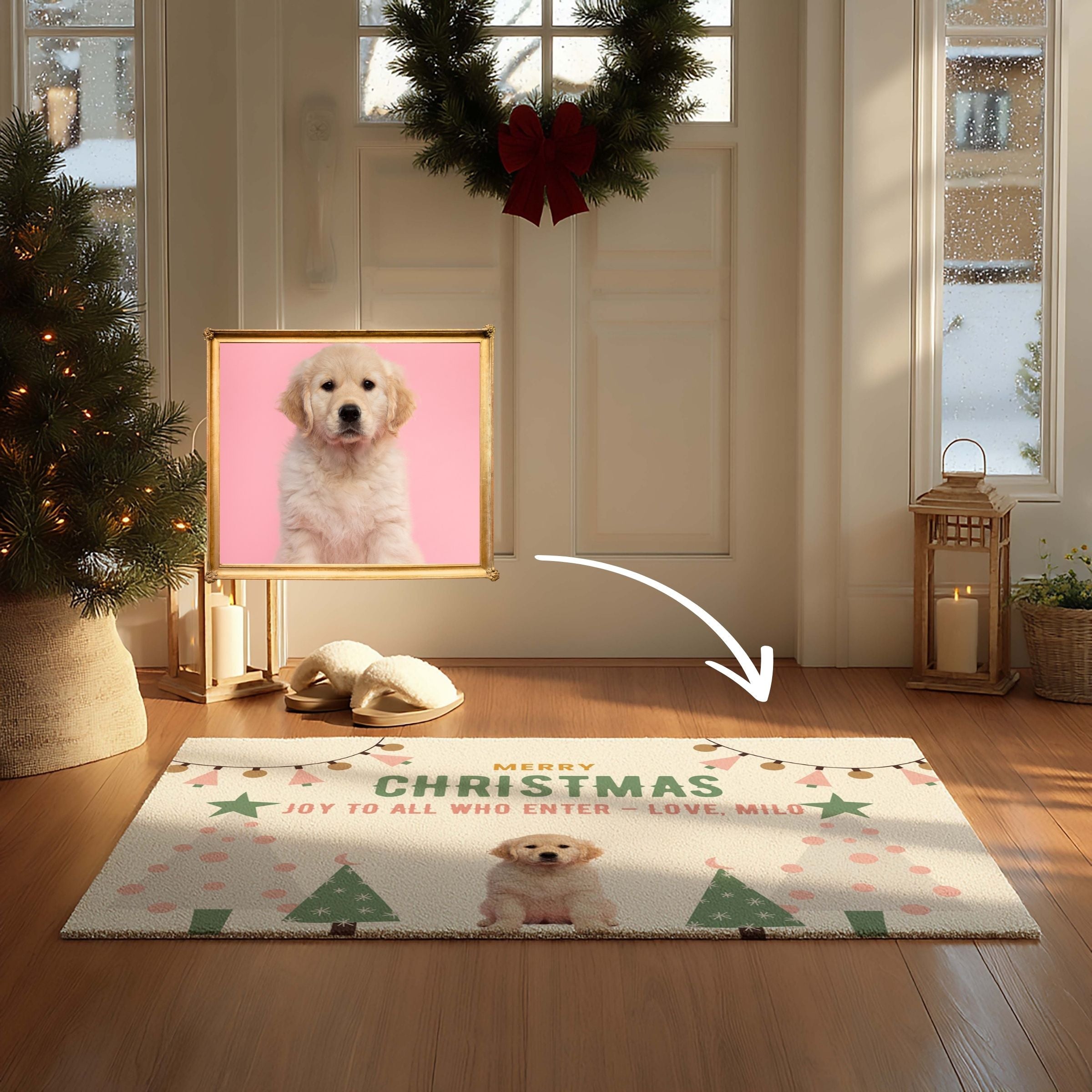 Personalized Pet Photo Entry Mat - Cute Knit Texture & Stars