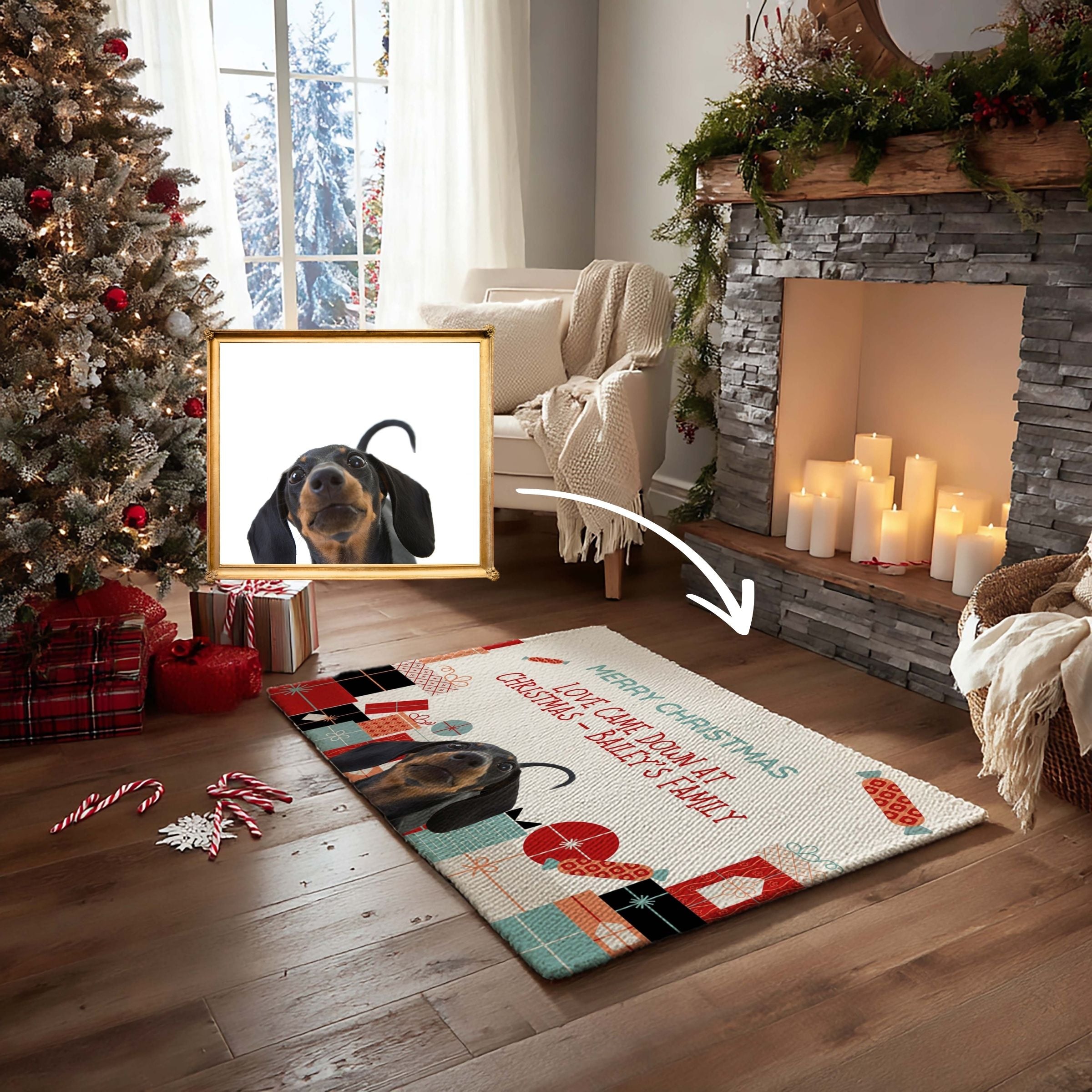 Personalized Pet Photo Entry Mat - Minimalist Red, Black & White Xmas