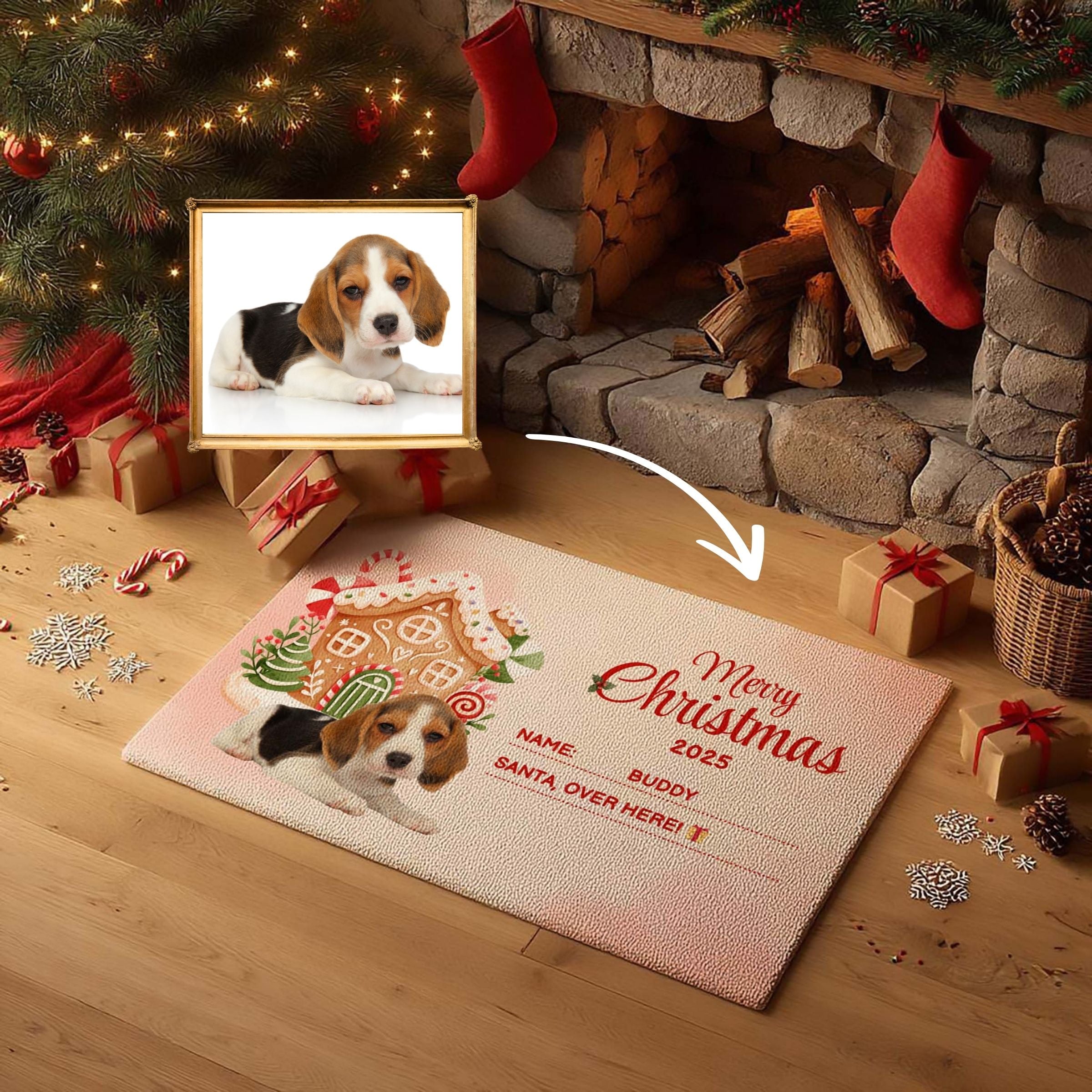 Personalized Pet Photo Entry Mat - Sweet Holiday Message & Ombre Pink