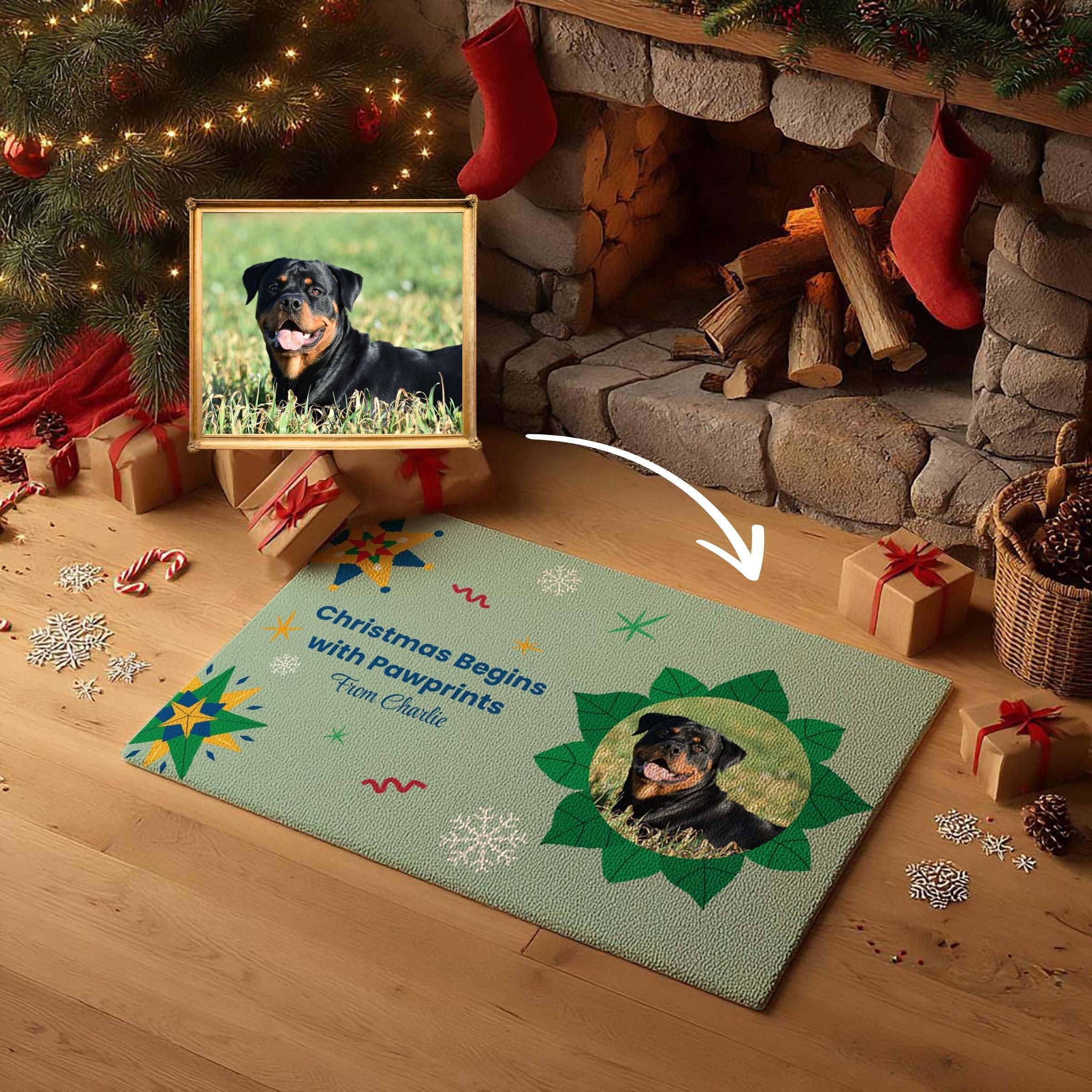 Custom Photo Pet Doormat - Festive Red & Green Pet's Wish