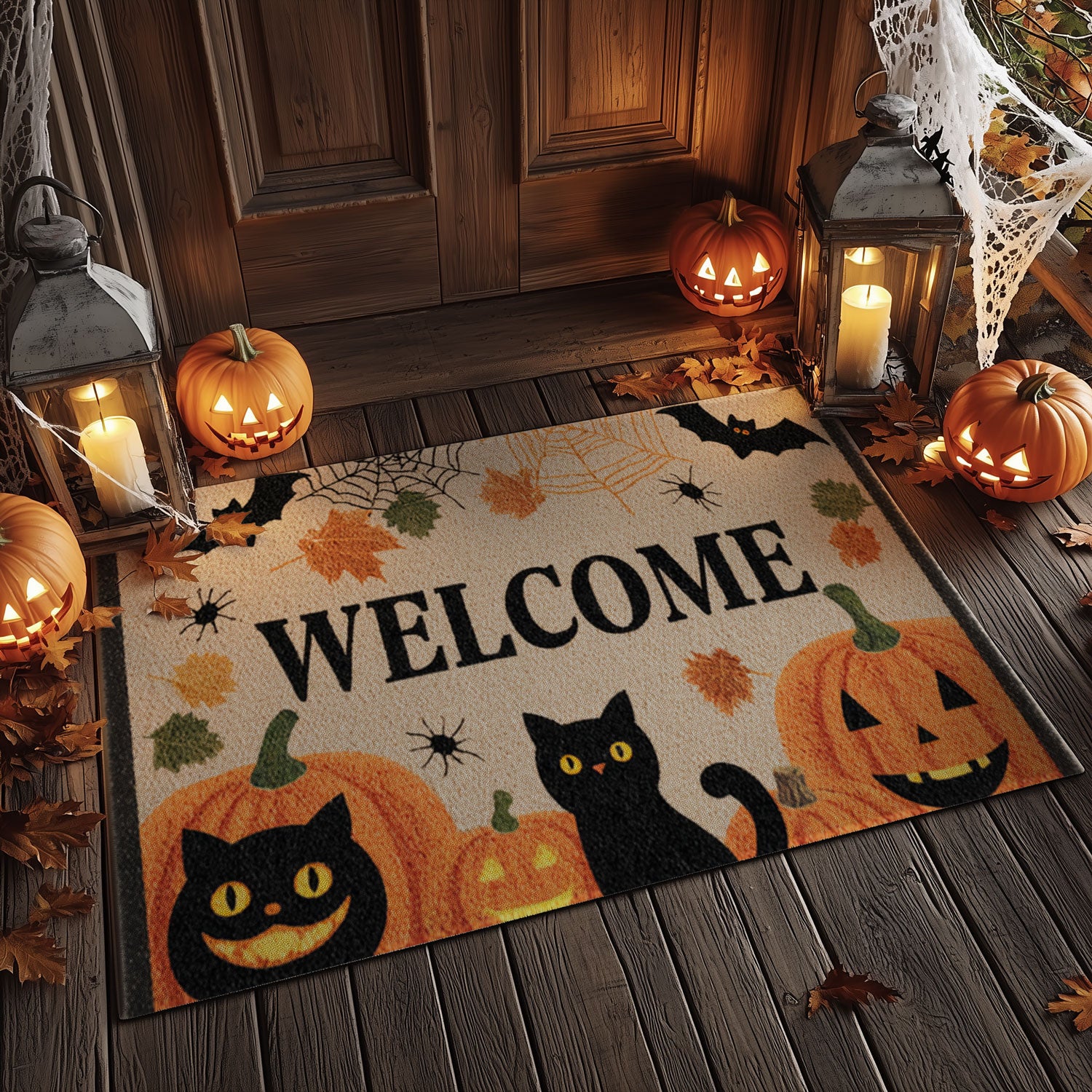 Pumpkin & Black Cat Welcome Mat