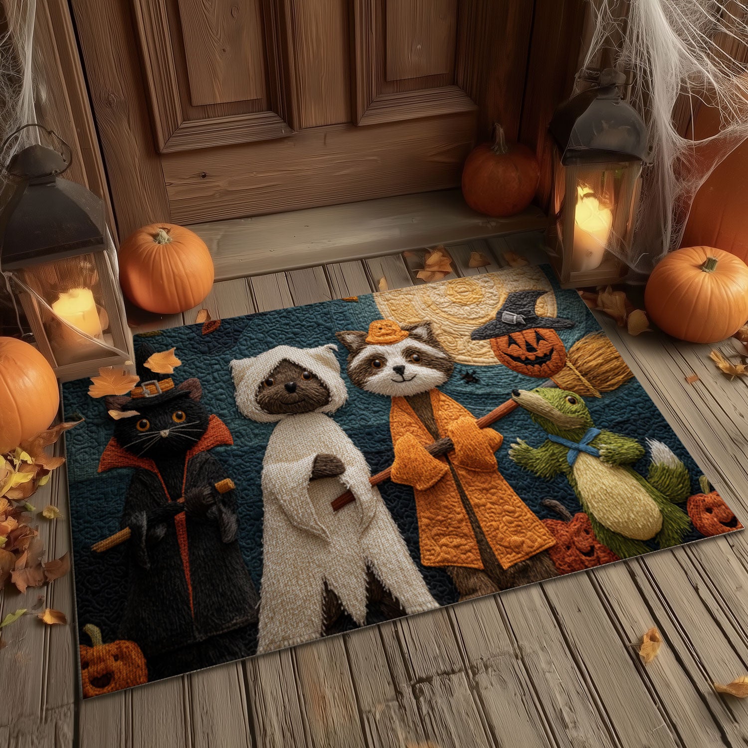 Raccoon & Black Cat Halloween Squad Mat