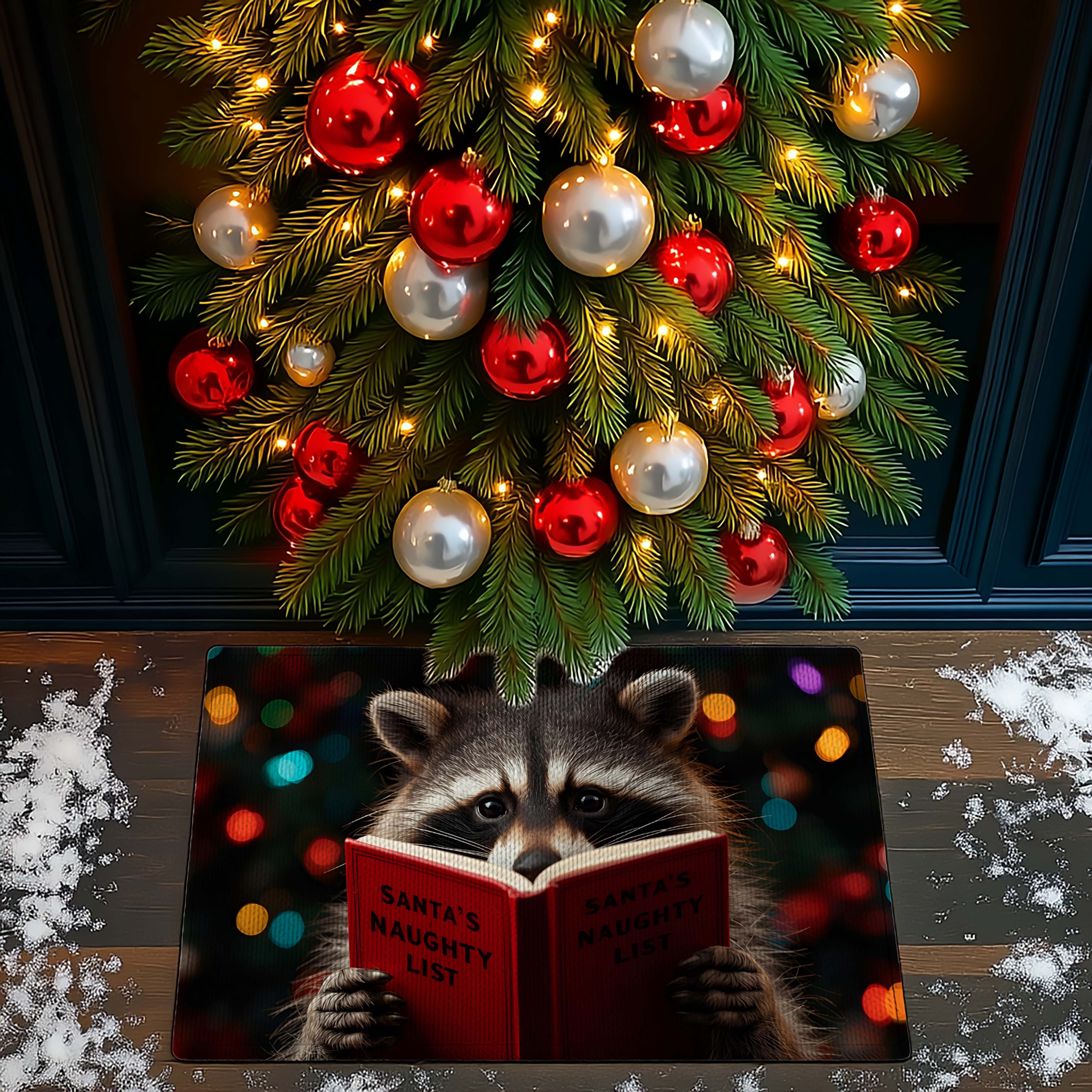 Raccoon Santa's Naughty List Doormat - DMRC003