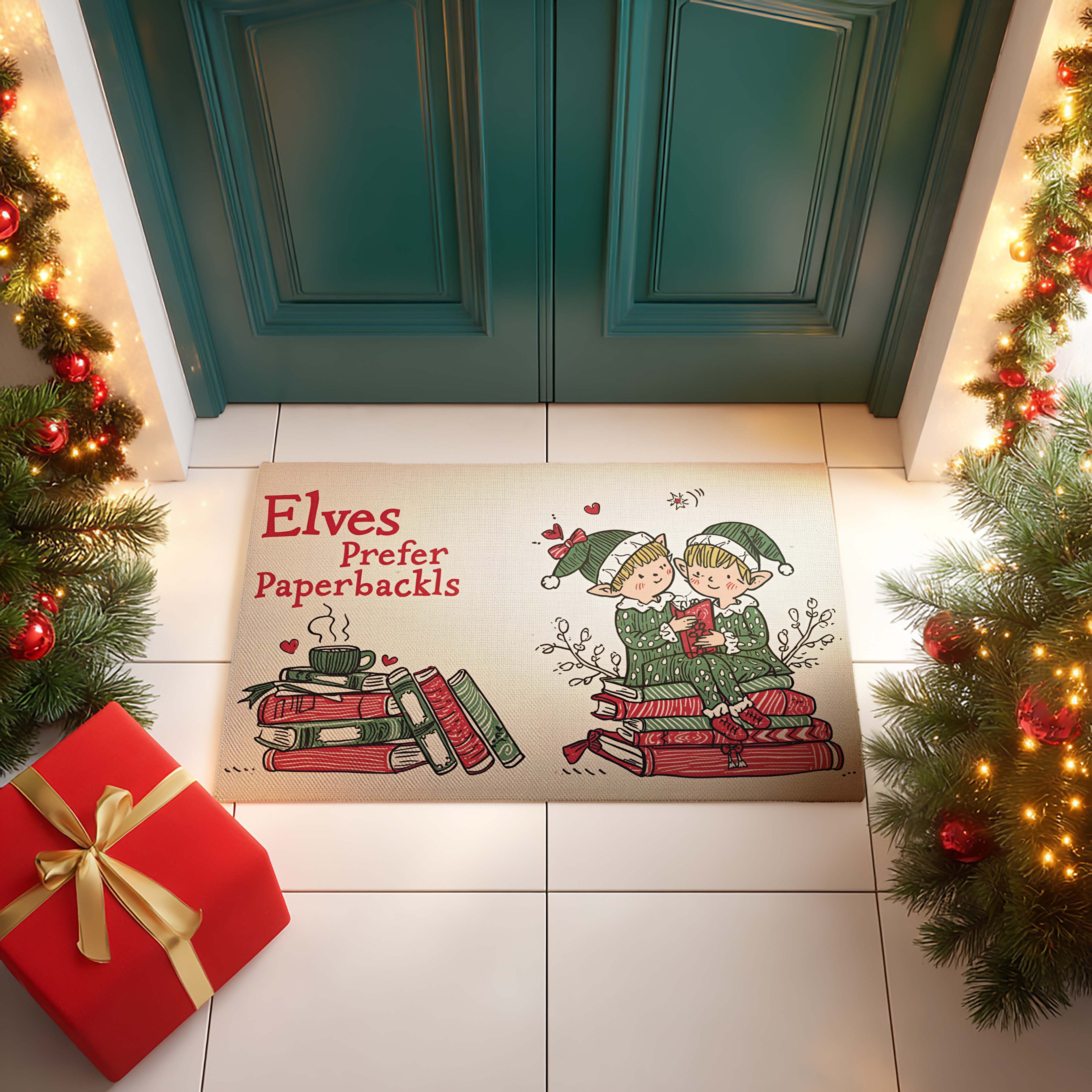 Reading Elves Holiday Doormat - DMRC003