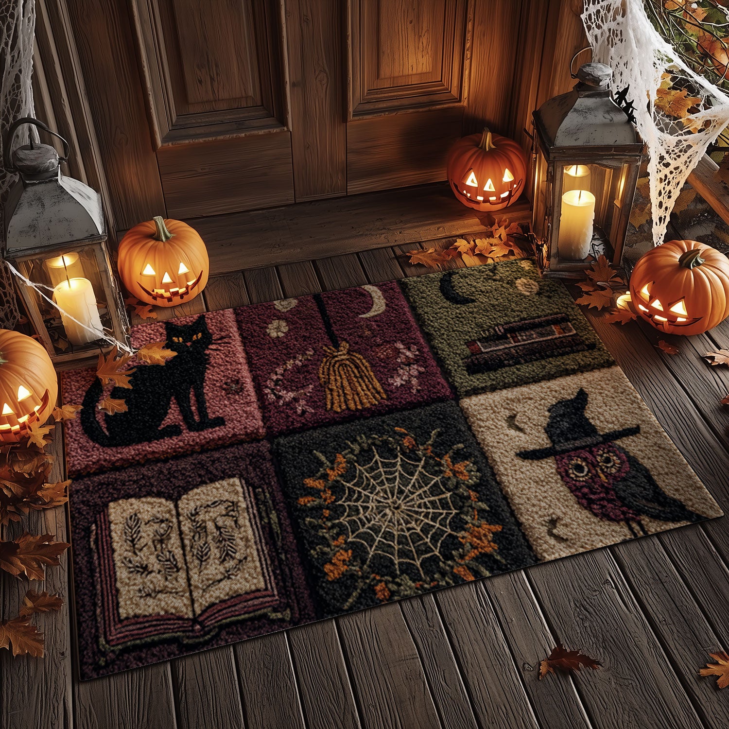 Rustic Black Cat & Owl Doormat