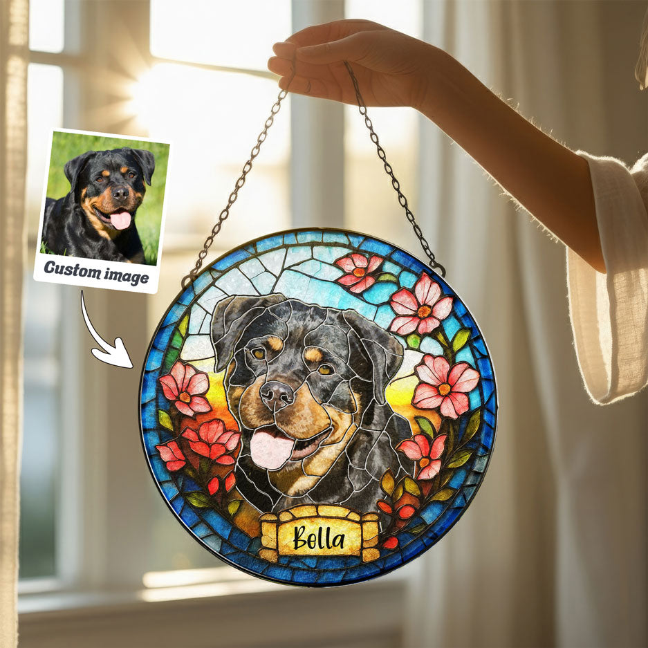 Sapphire Border Dog Art with Name Tag Suncatcher - SPETCD1C101