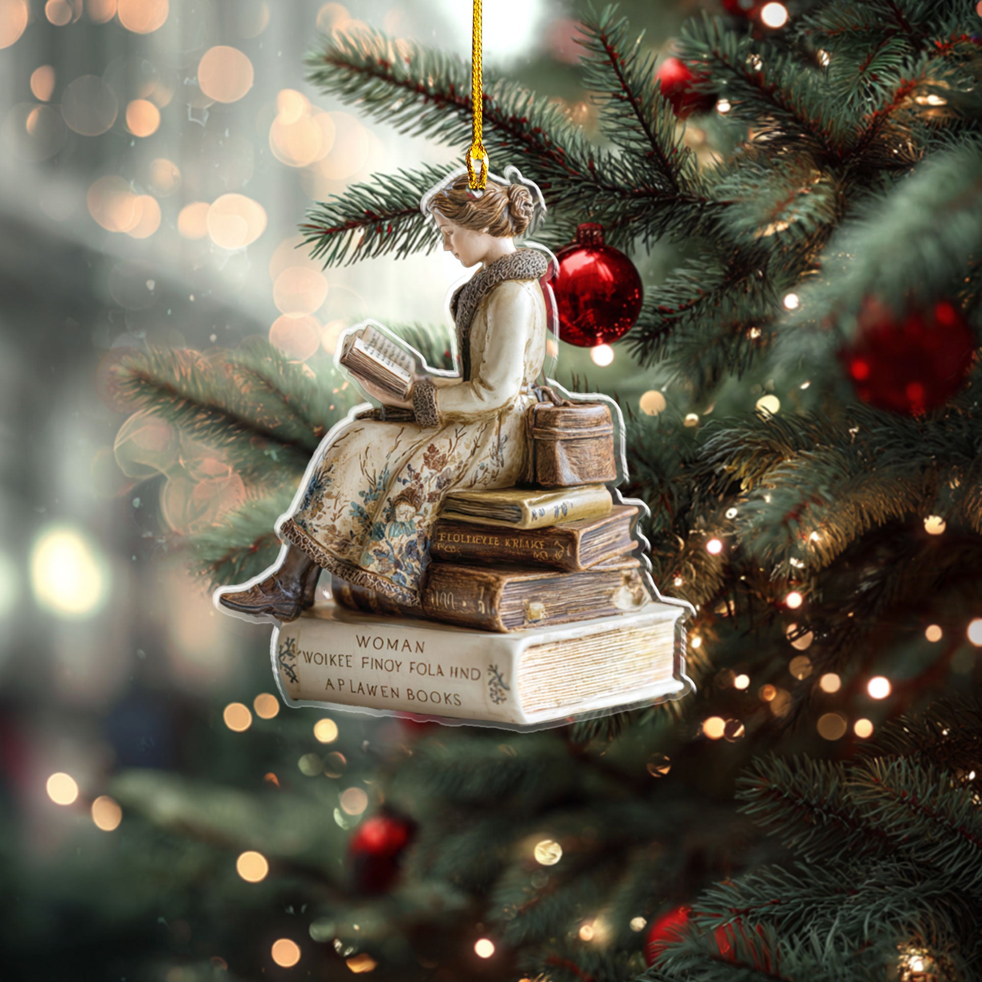 Sculpture of Muse Sitting on Books Ornament β ORD9C001