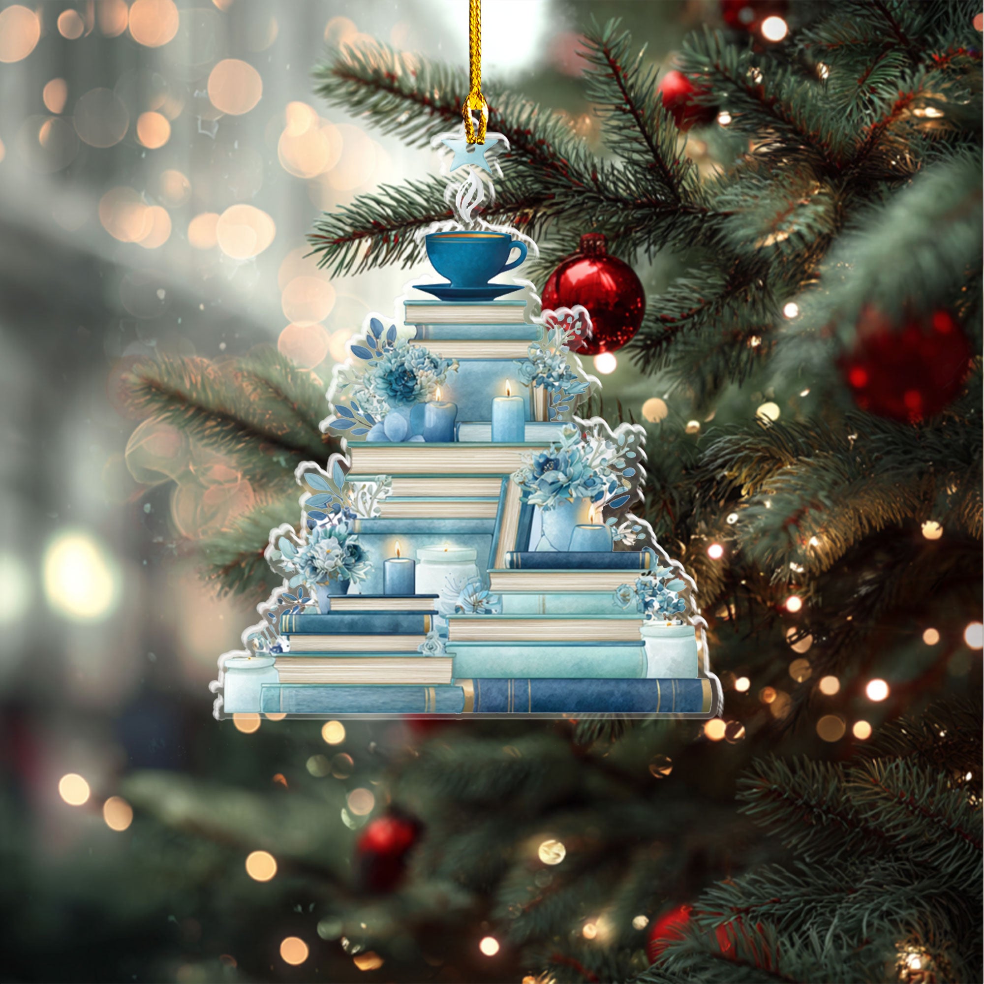 Serene Blue Library Christmas Decor β ORD9C001