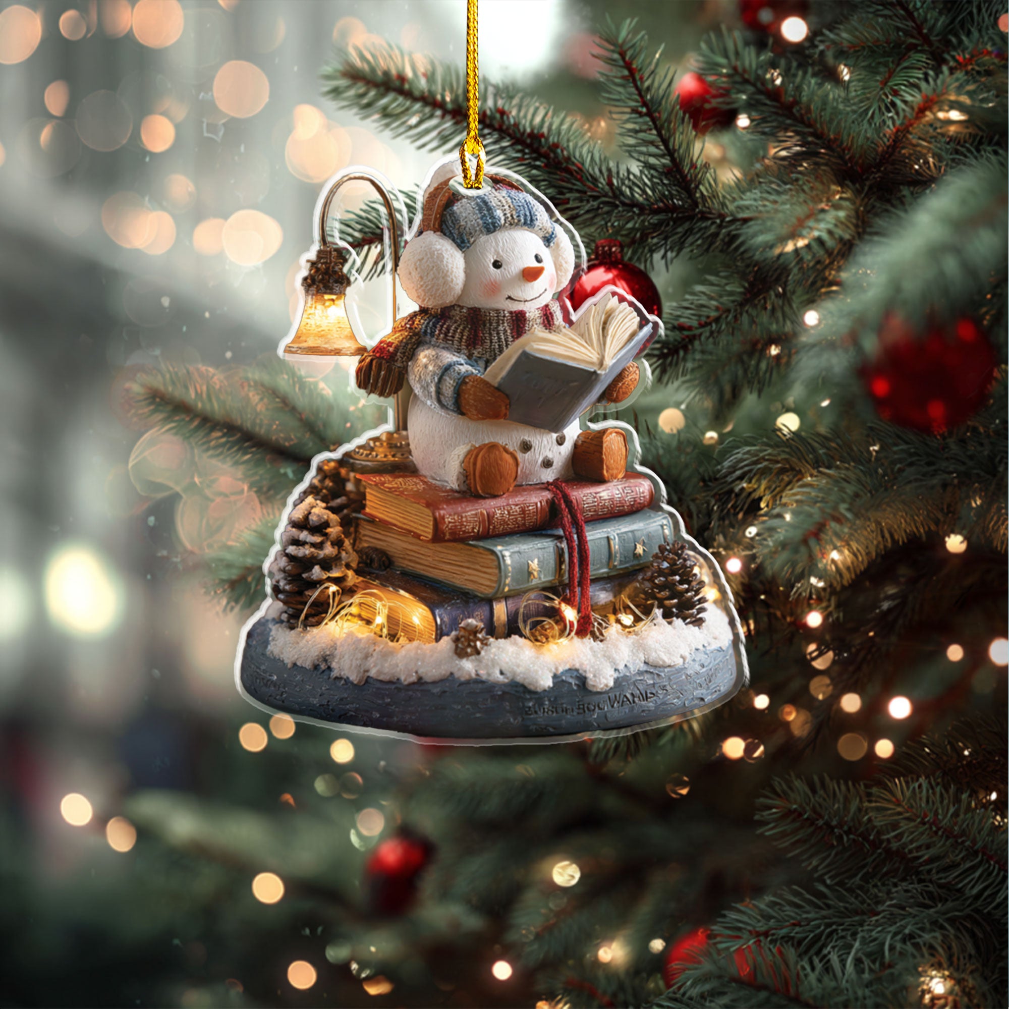 Snowman Earmuffs Book Lover Ornament -ORD9C001