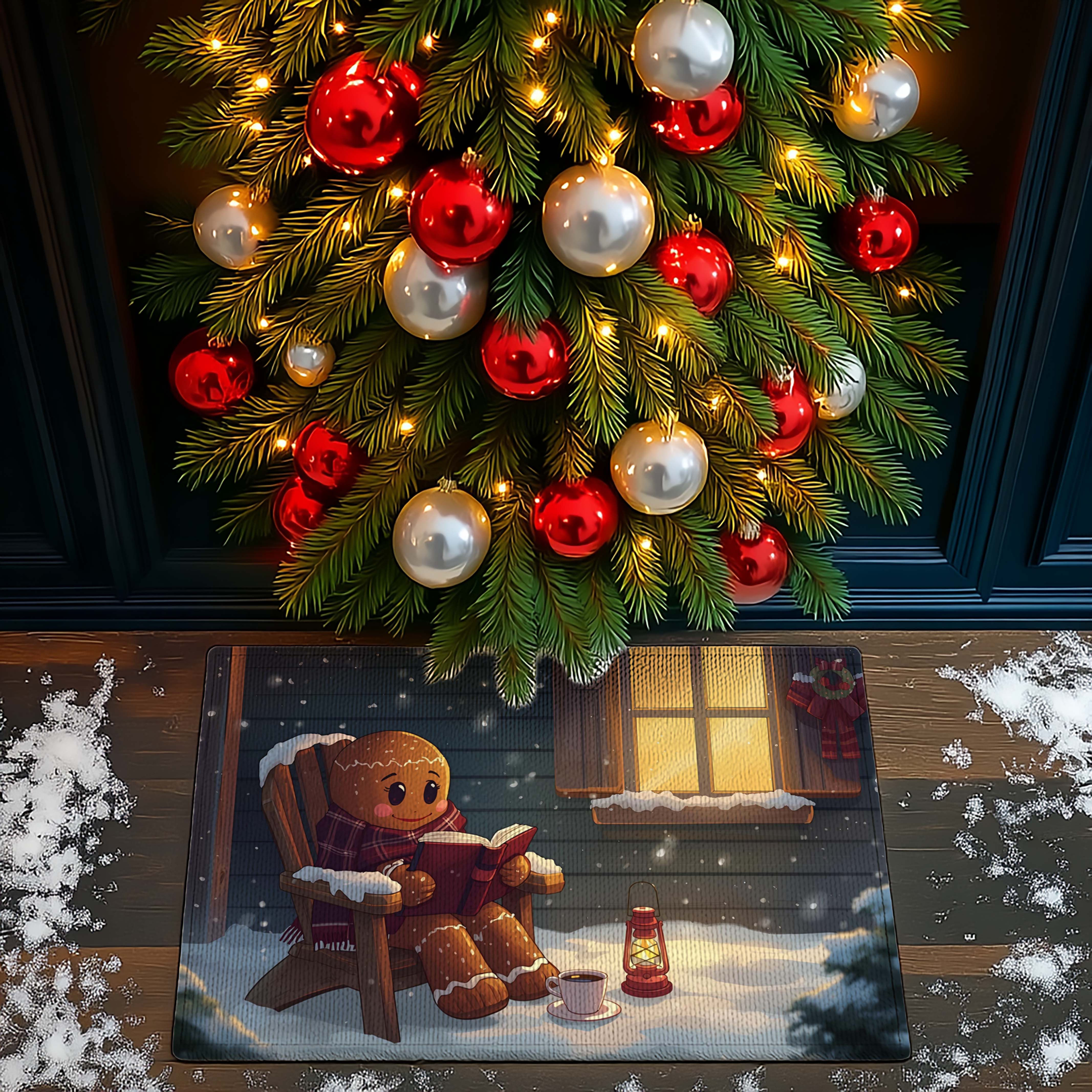 Snowy Reading Gingerbread Doormat - DMRC003