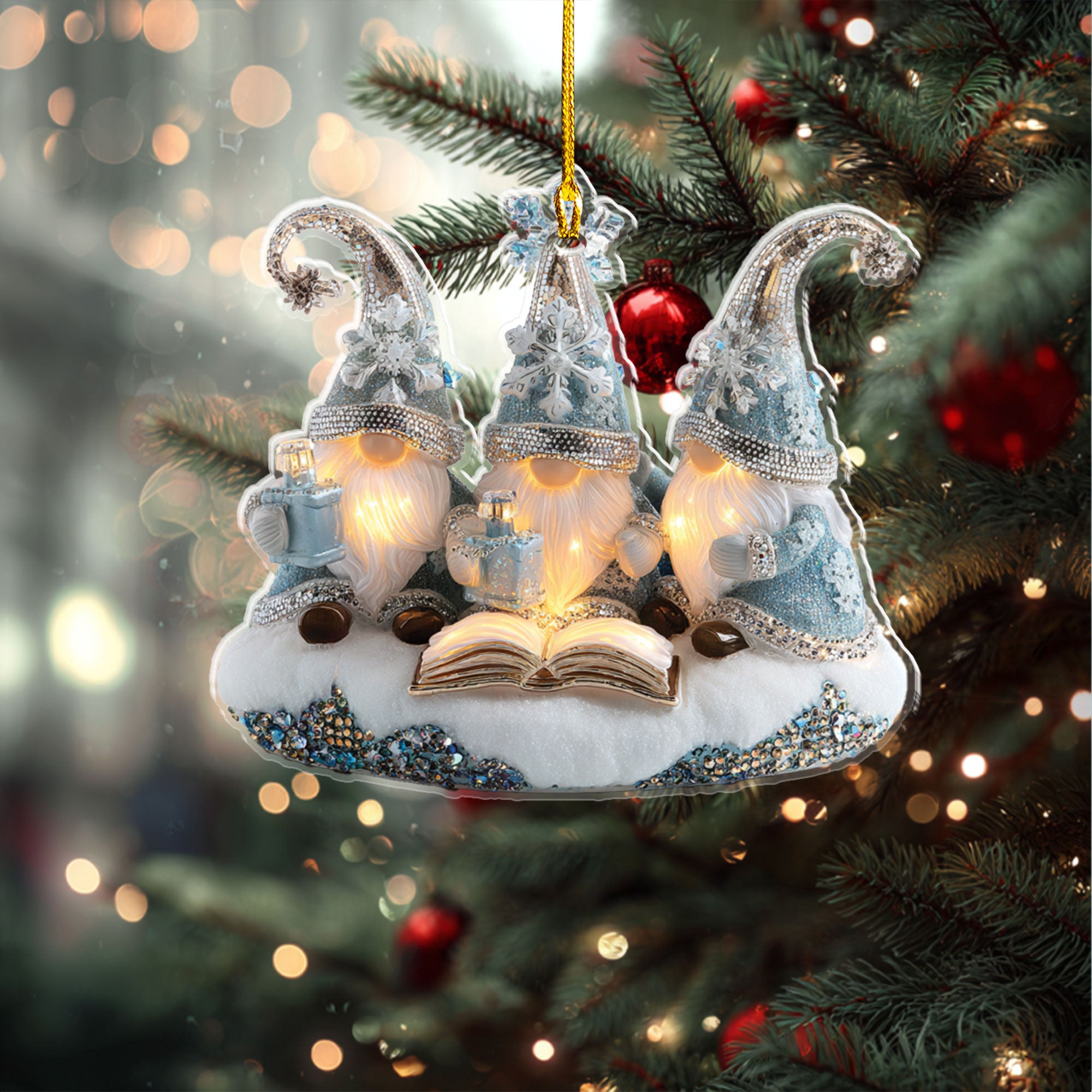 Sparkly Winter Gnome Trio Ornament - ORD9C001