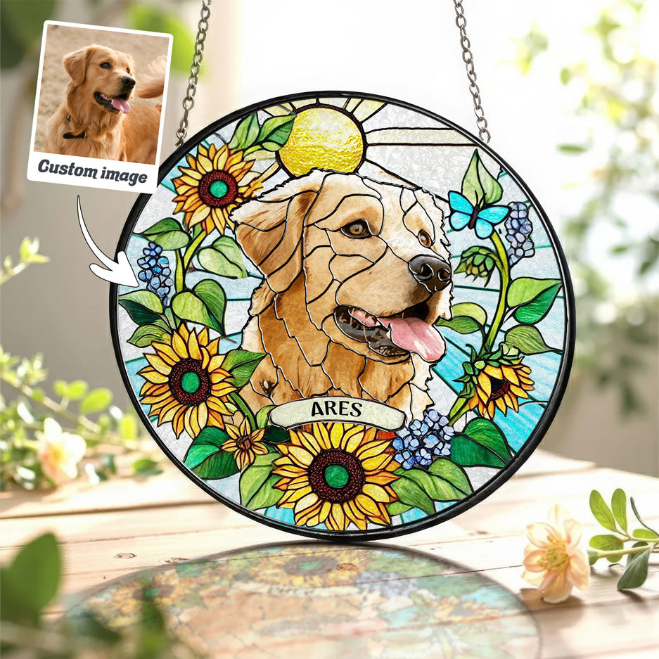 Sunflower & Butterfly Dog Portrait Suncatcher - SPETCD1C101