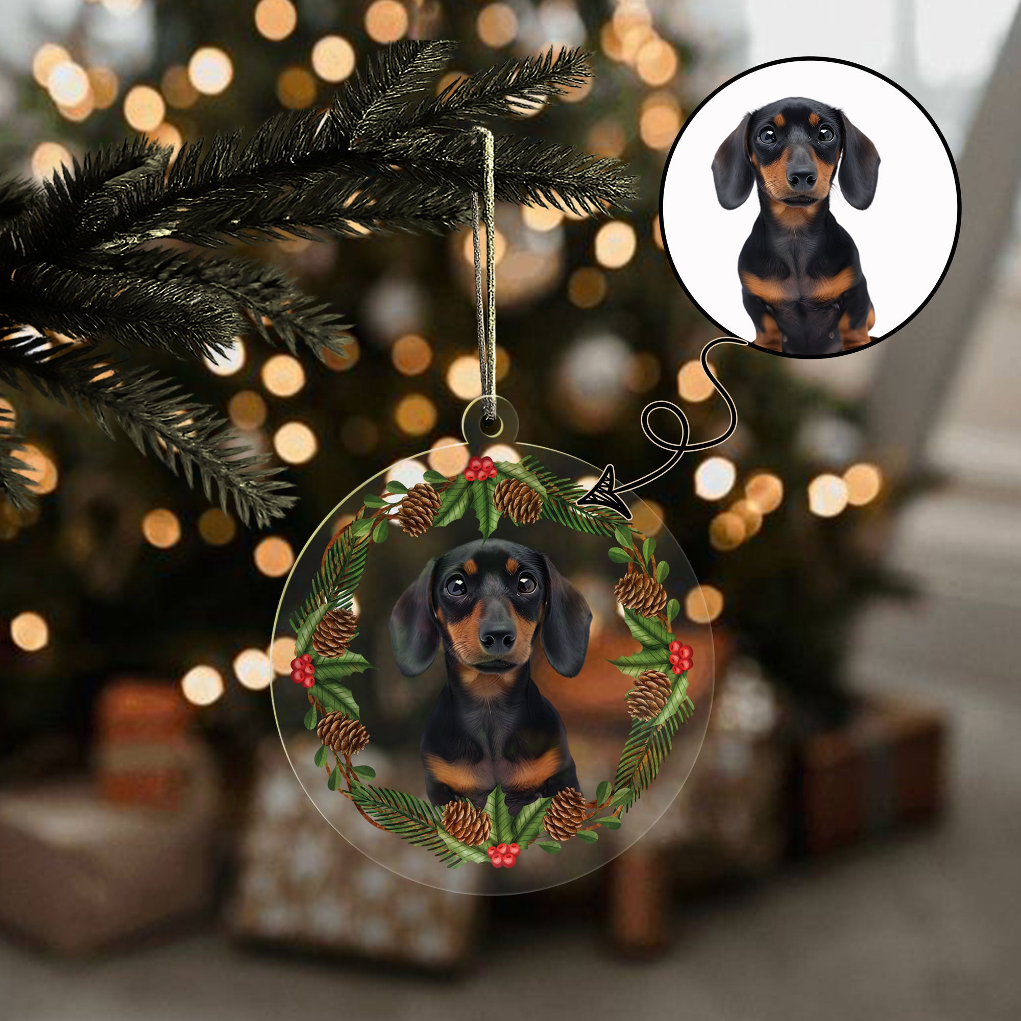 Traditional Pine Wreath Custom Pet Photo Christmas Ornament