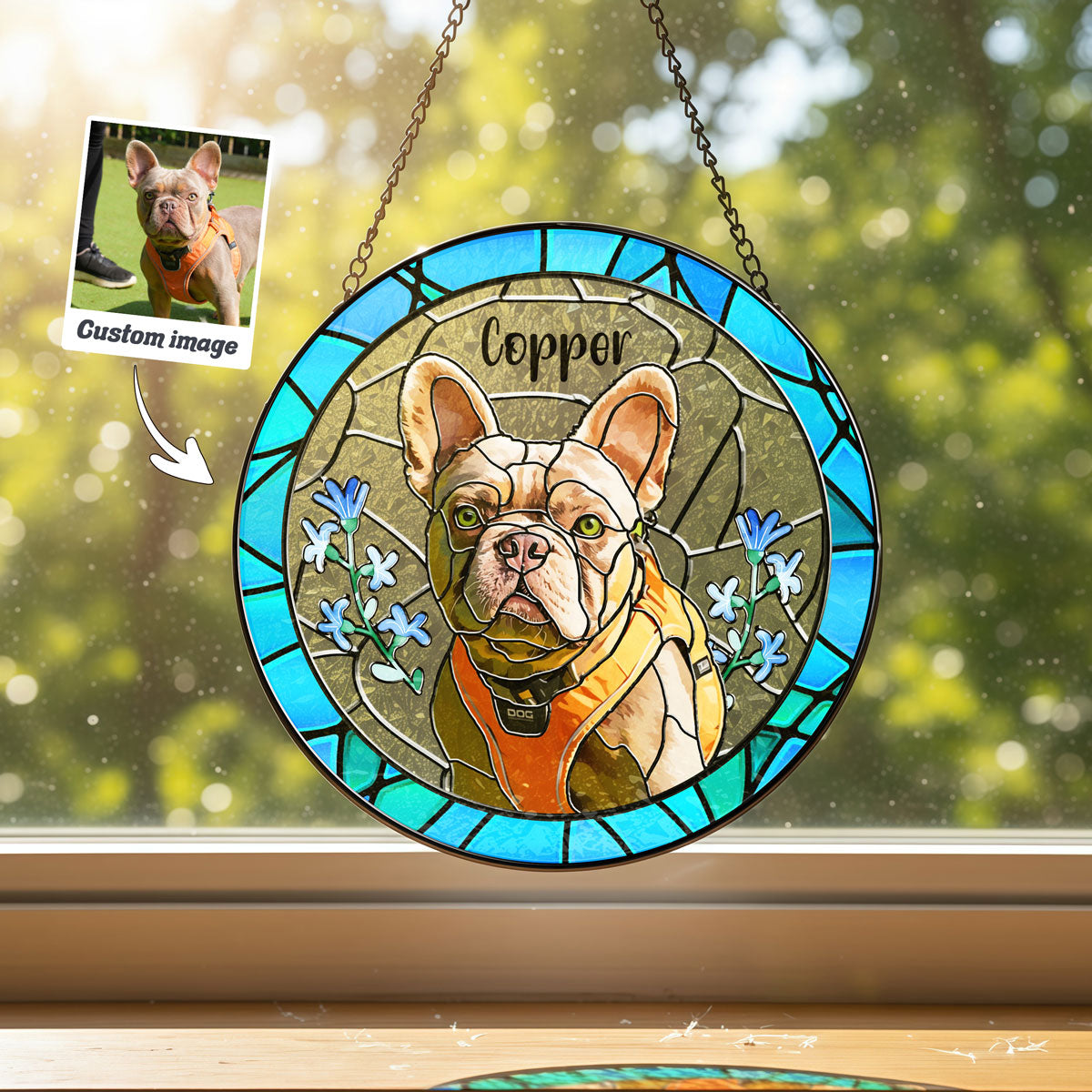 Turquoise Border Dog Portrait Suncatcher - SPETCD1C101