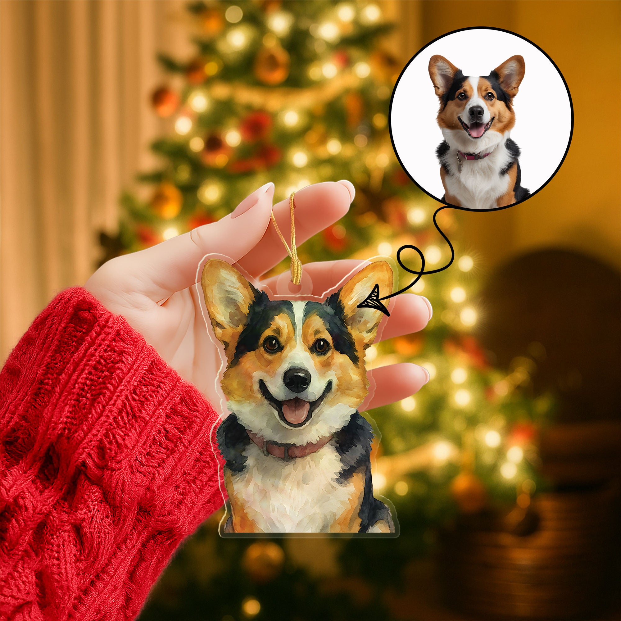 Unique Hand-Drawn Style Custom Dog/Cat Photo Christmas Gift