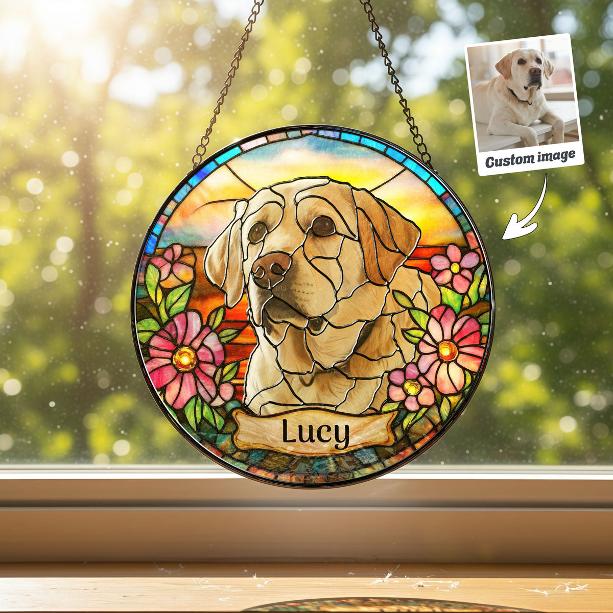 Vibrant Pink Bloom Dog Portrait Suncatcher - SPETCD1C101