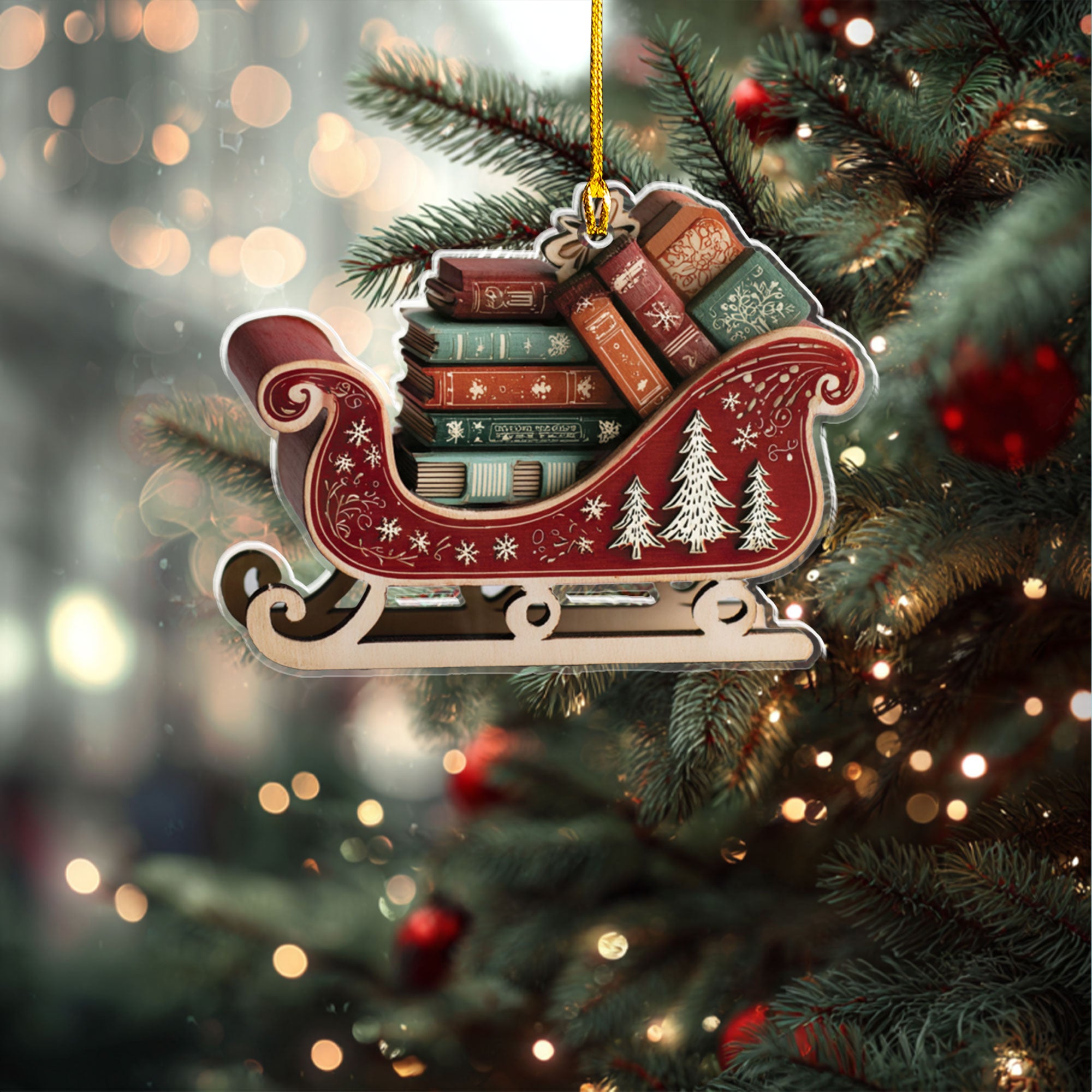 Vintage Books in Sleigh Acrylic Ornament - ORD9C001