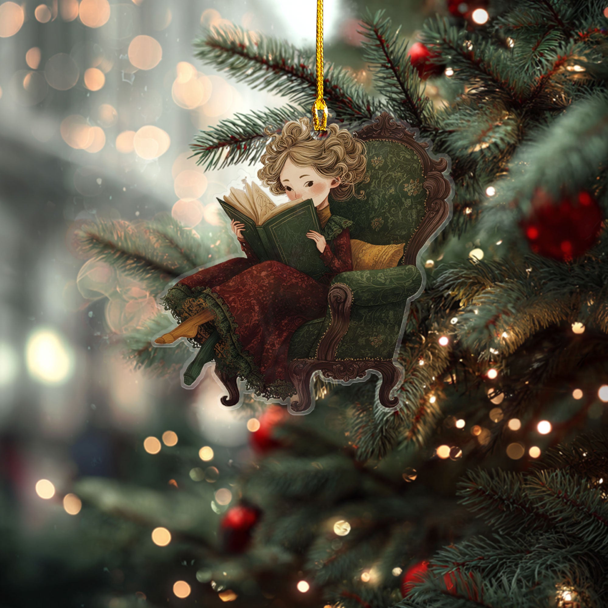 Vintage Girl Reading in Armchair Ornament - ORD9C001