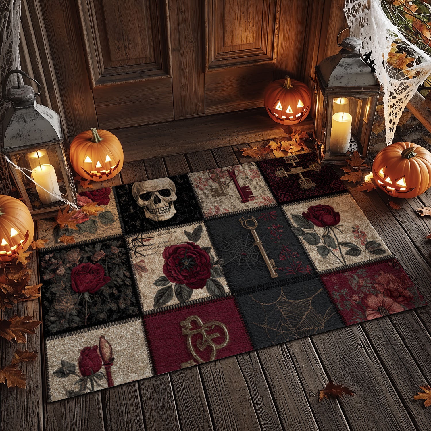 Vintage Halloween Quilted Entry Mat with Skulls