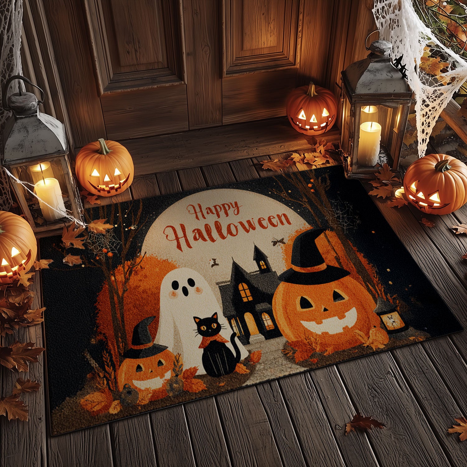 Vintage Scene "Happy Halloween" Door Mat