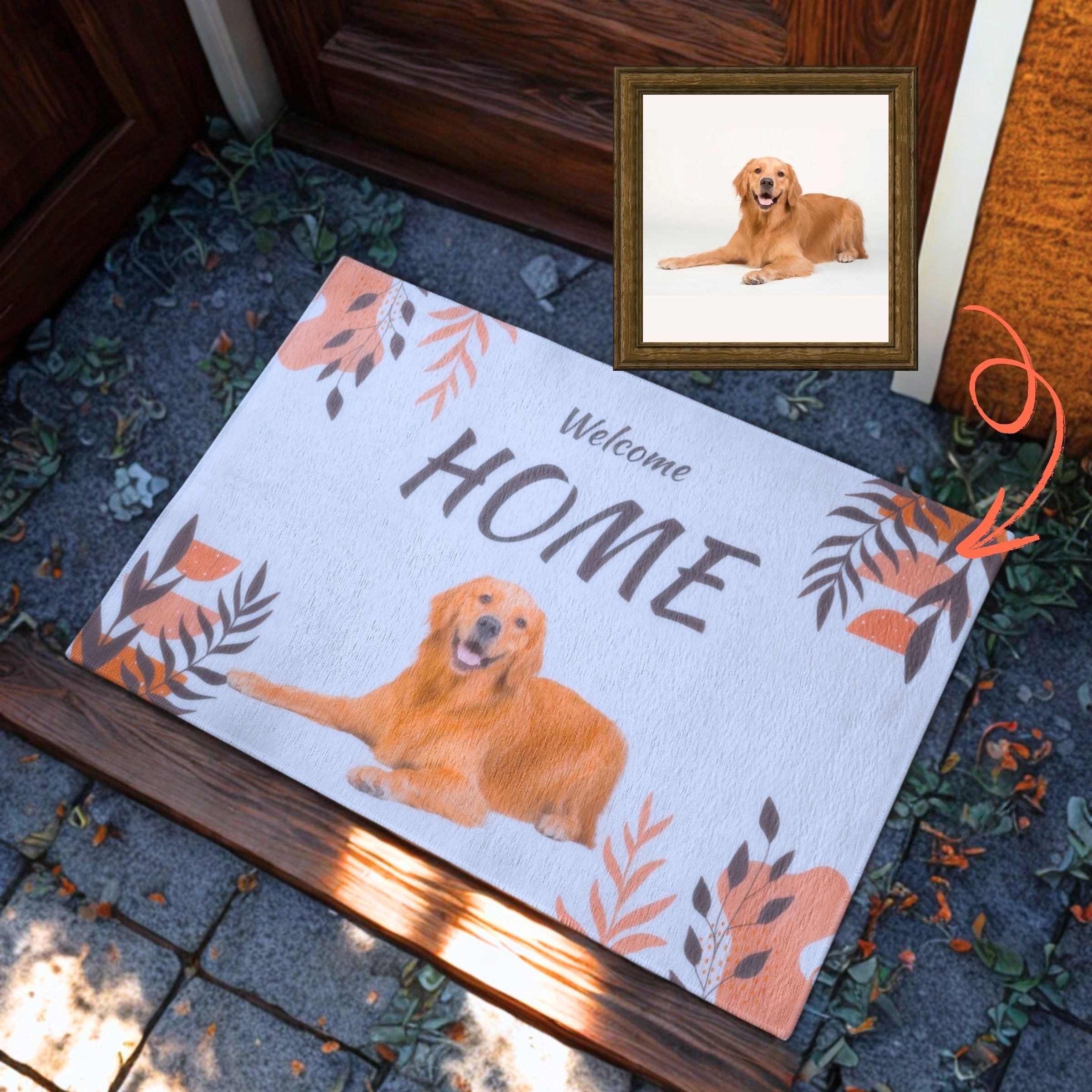 Welcome HOME Pet Doormat - White & Orange Boho Style