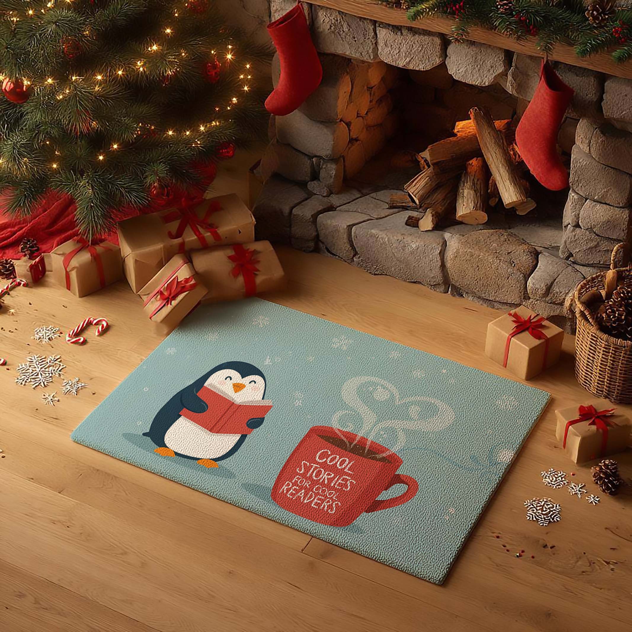Hot Cocoa and Reading Penguin Door Mat - DMRC003