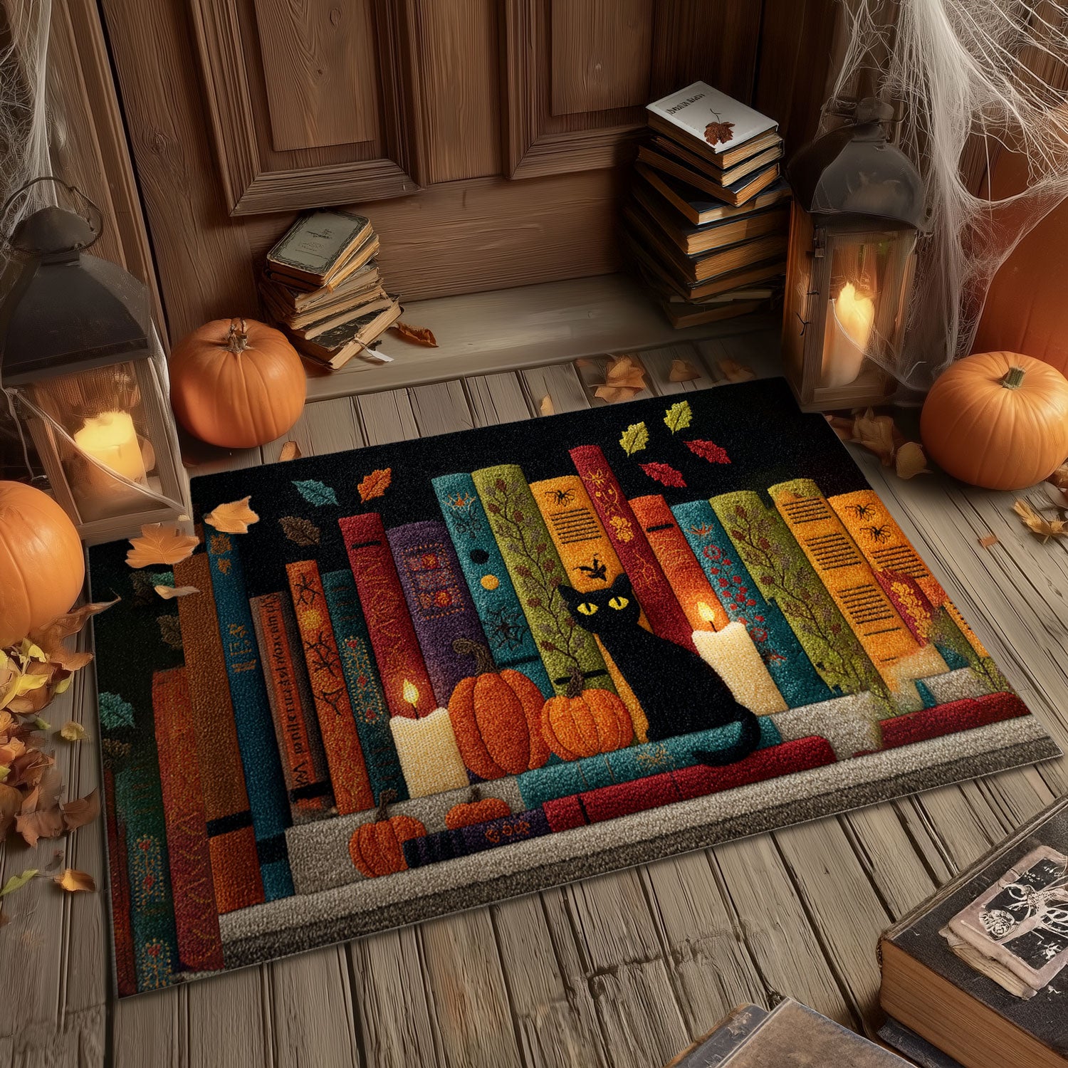 Witchy Cat & Stacked Spellbooks Mat