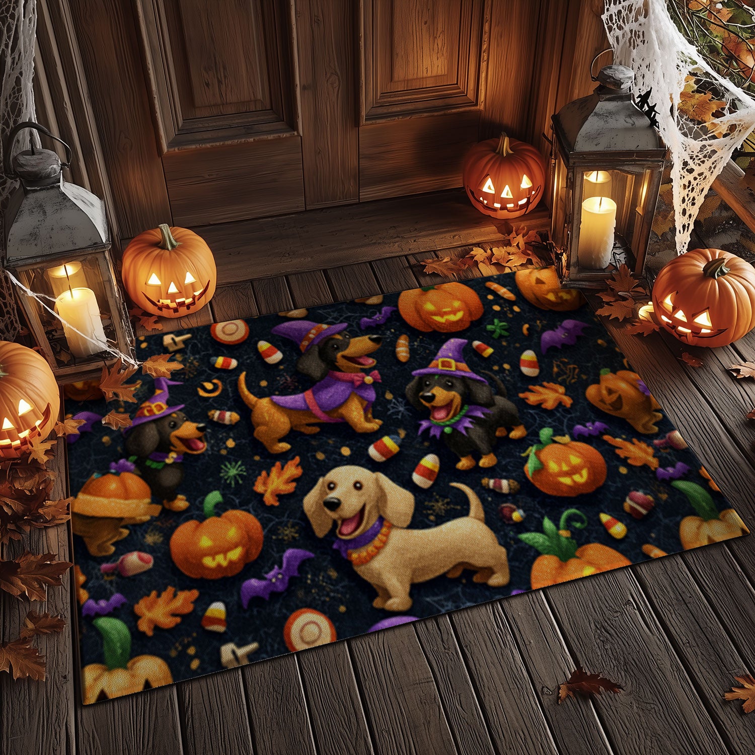 Witchy Dachshunds Halloween Welcome Mat