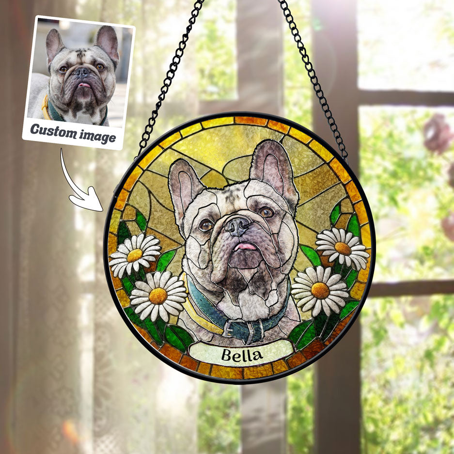 Amber & White Floral Dog Art Suncatcher SPETCD1C101