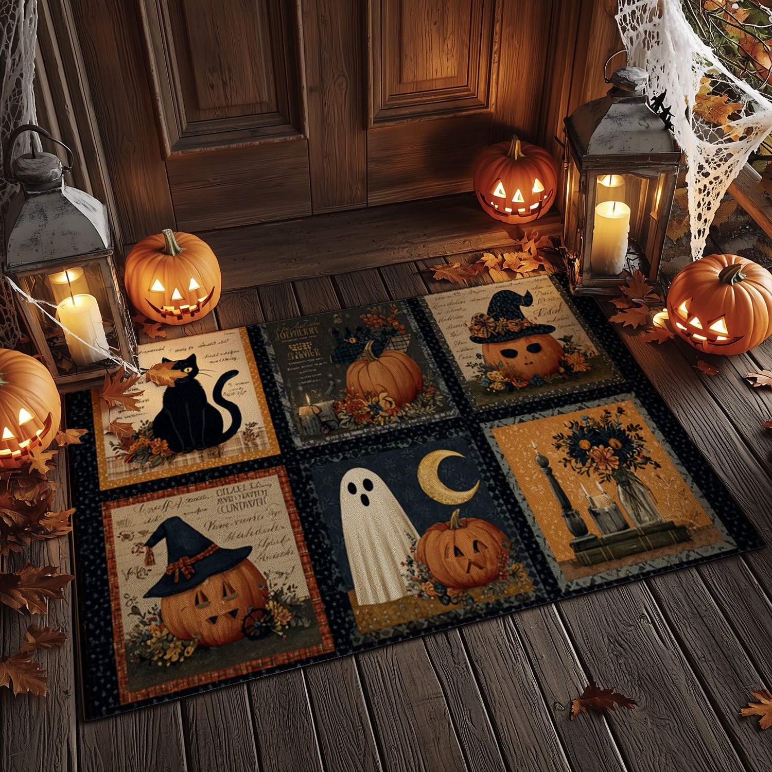 Black Cat, Ghost & Pumpkin Quilted Entry Mat