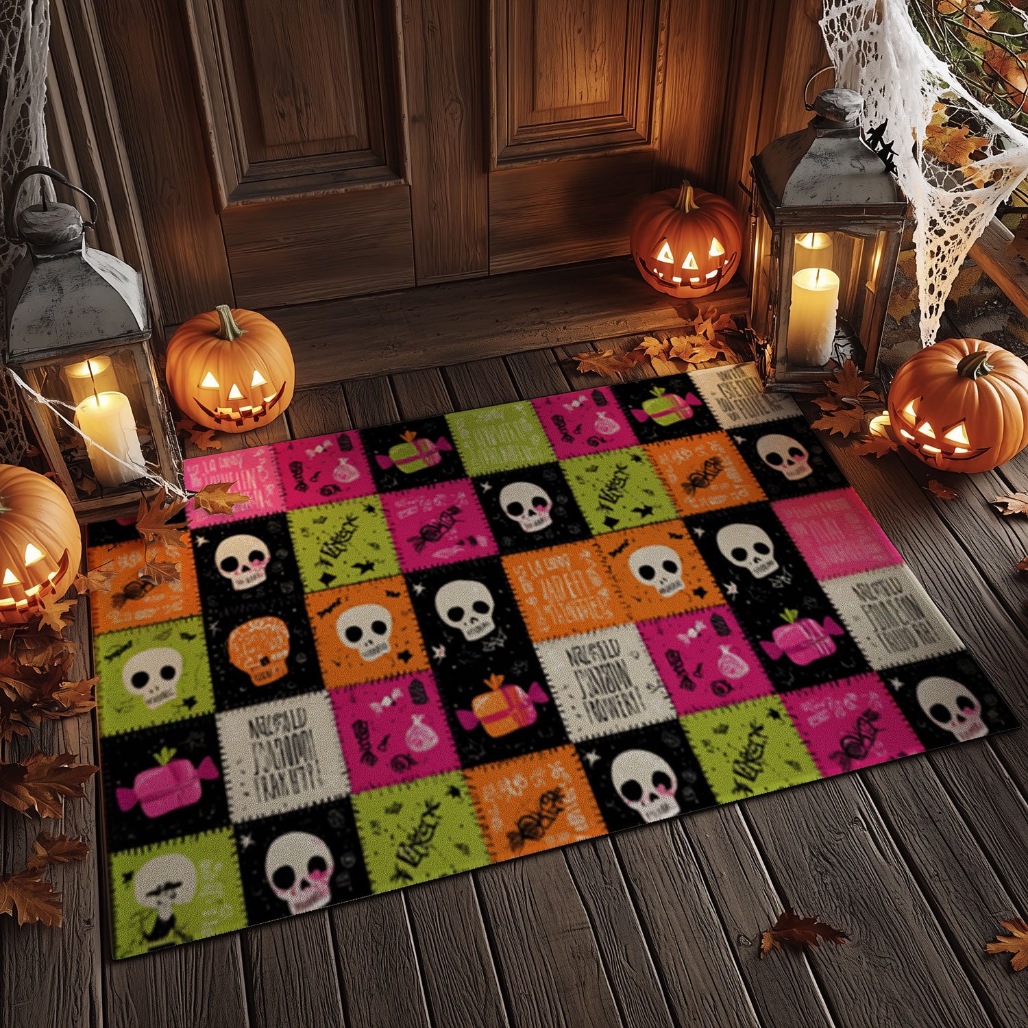 Blacklight Skull & Candy Welcome Mat