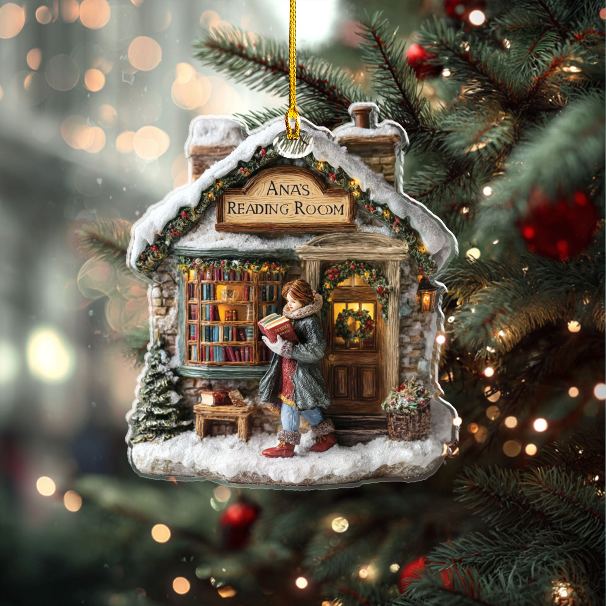 Book Lover's Christmas Cottage Ornament - ORD9C001