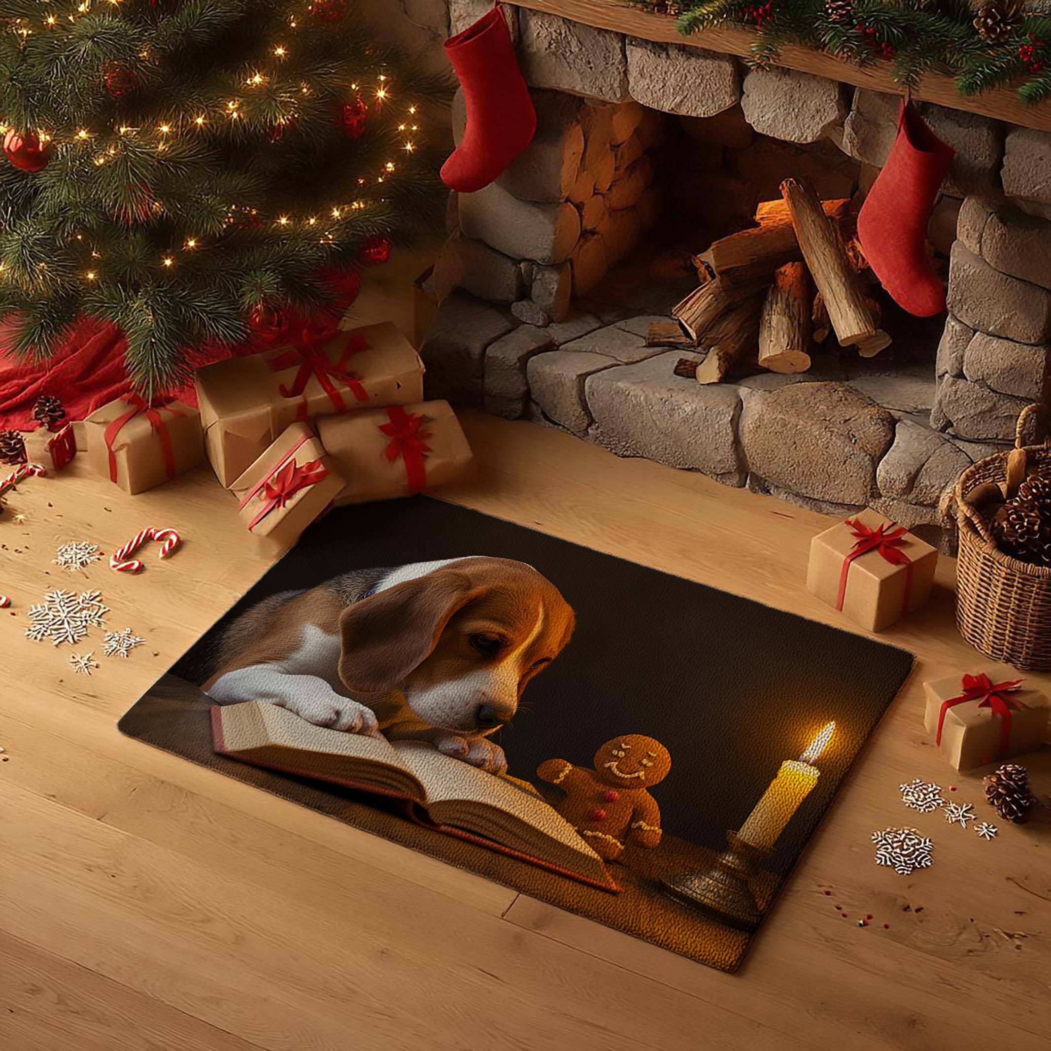 Candlelight Dog and Book Door Mat - DMRC003