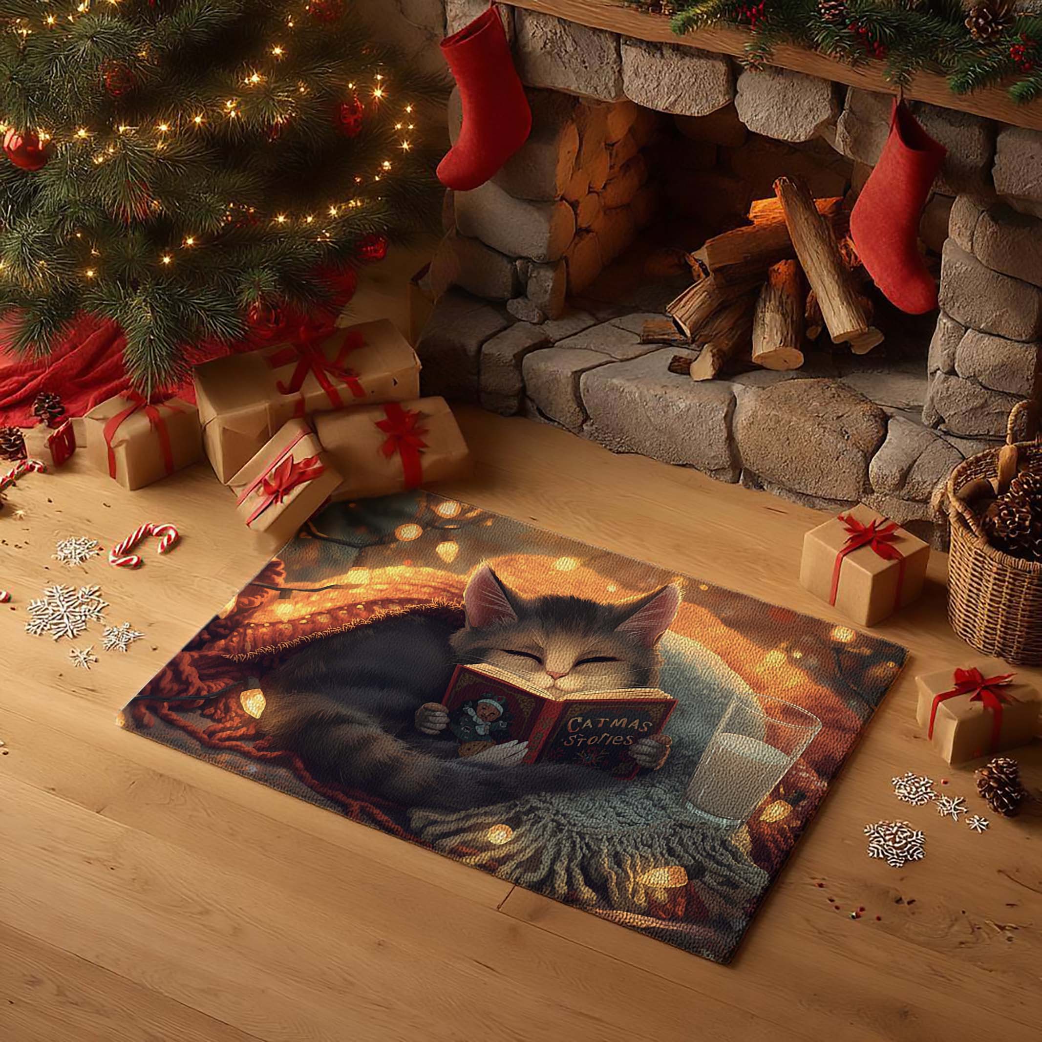 Fairy Lights Cat Bookworm Doormat - DMRC003