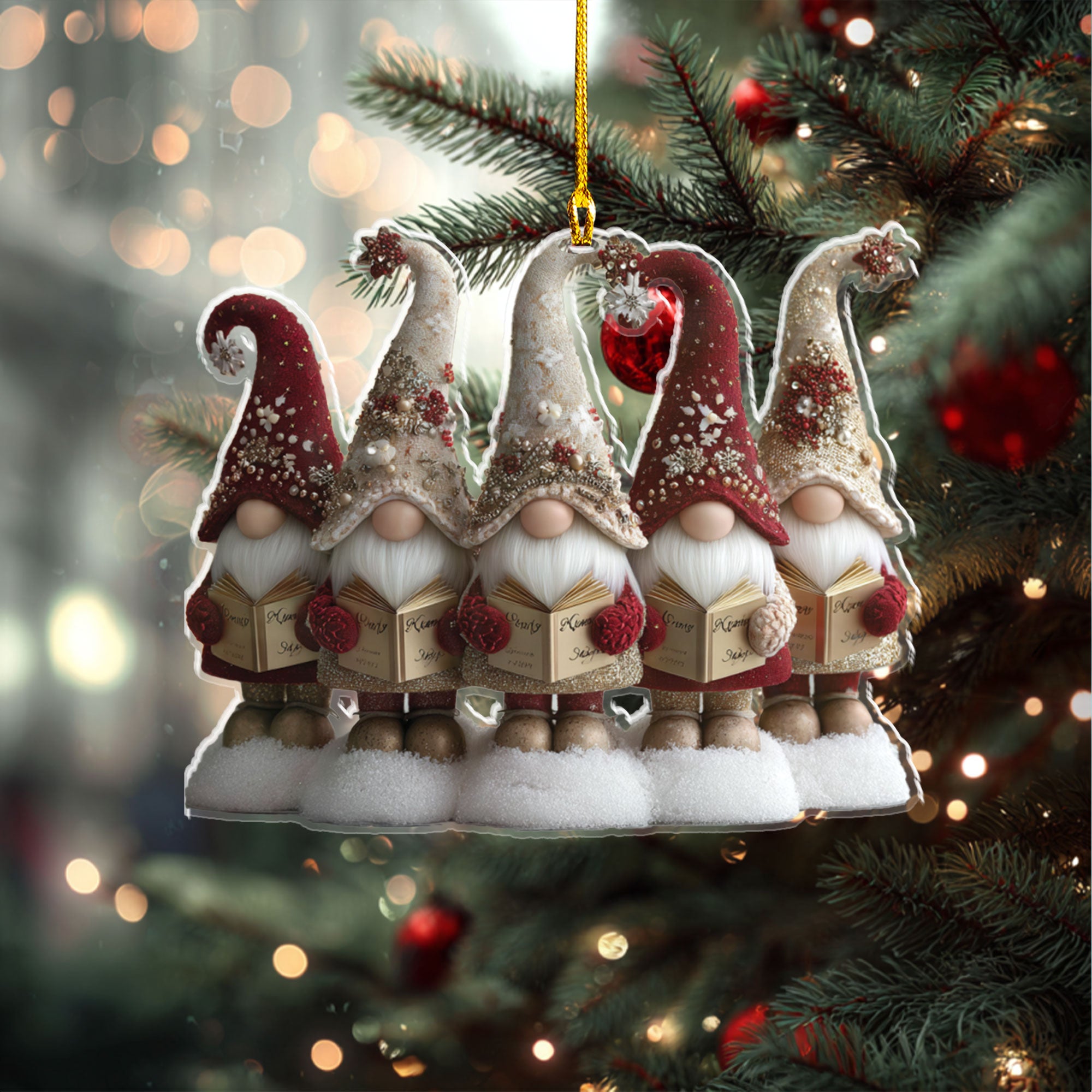 Cozy Plaid Gnomes Reading Circle Ornament - ORD9C001