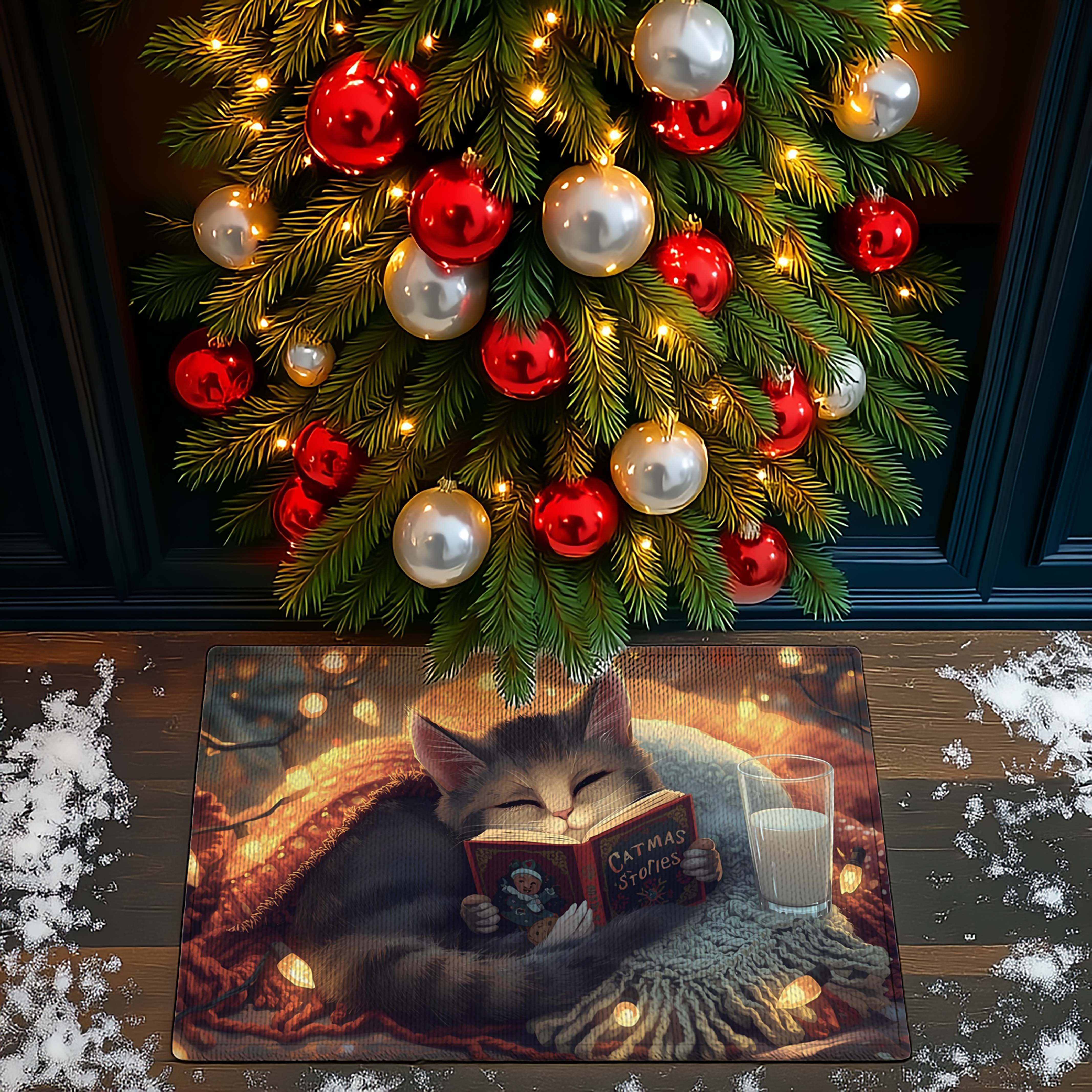 Fairy Lights Cat Bookworm Doormat - DMRC003