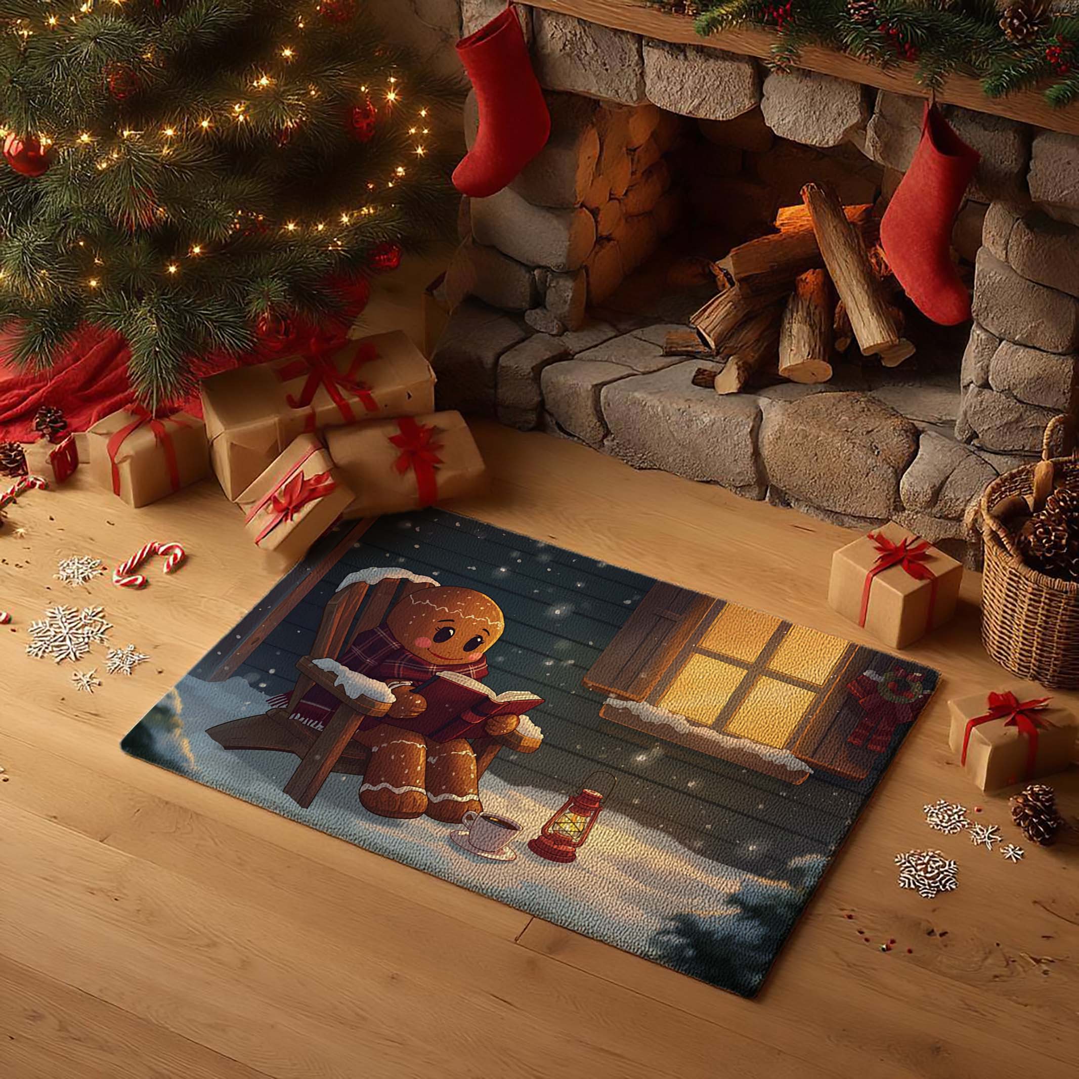 Snowy Reading Gingerbread Doormat - DMRC003