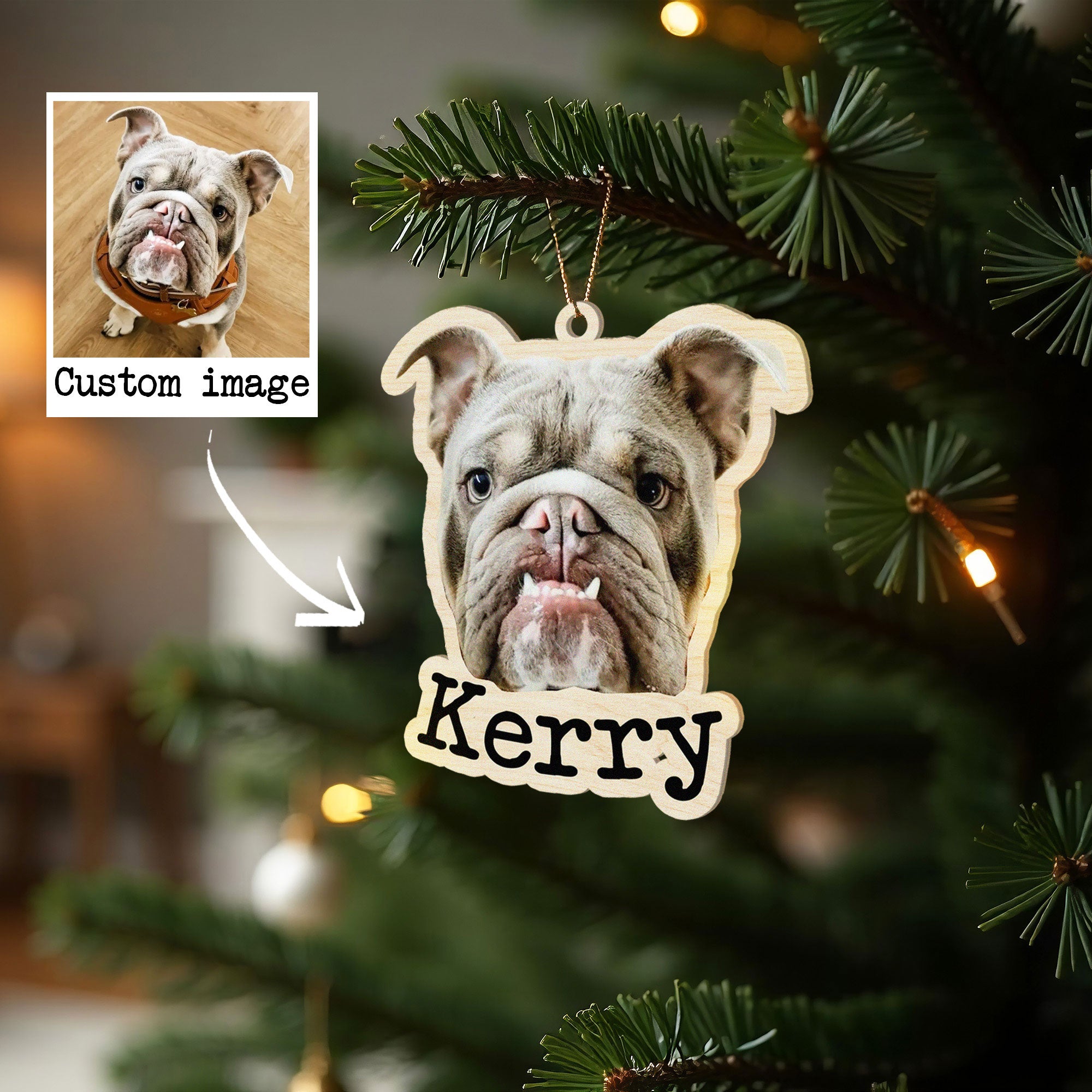 Custom Dog Head Cutout Wood Christmas Ornament