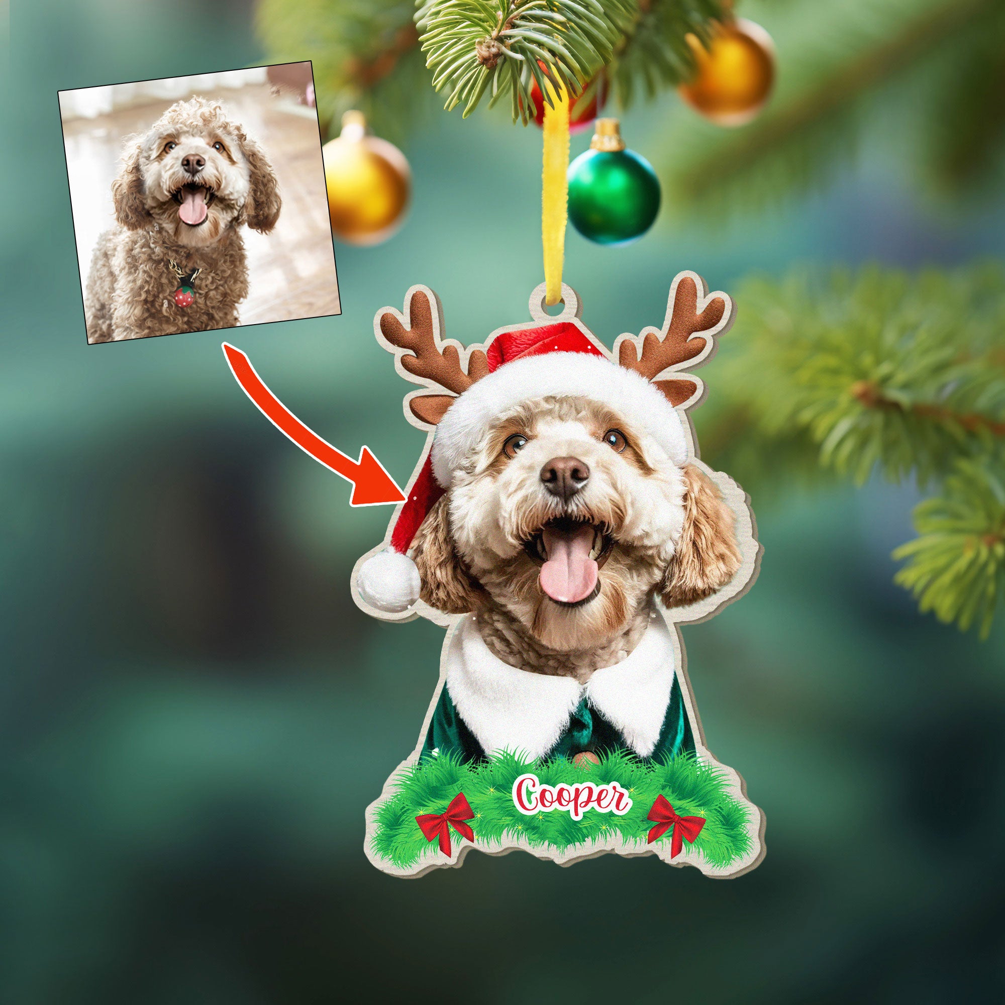 Custom Dog Photo Holiday Costume Wooden Ornament