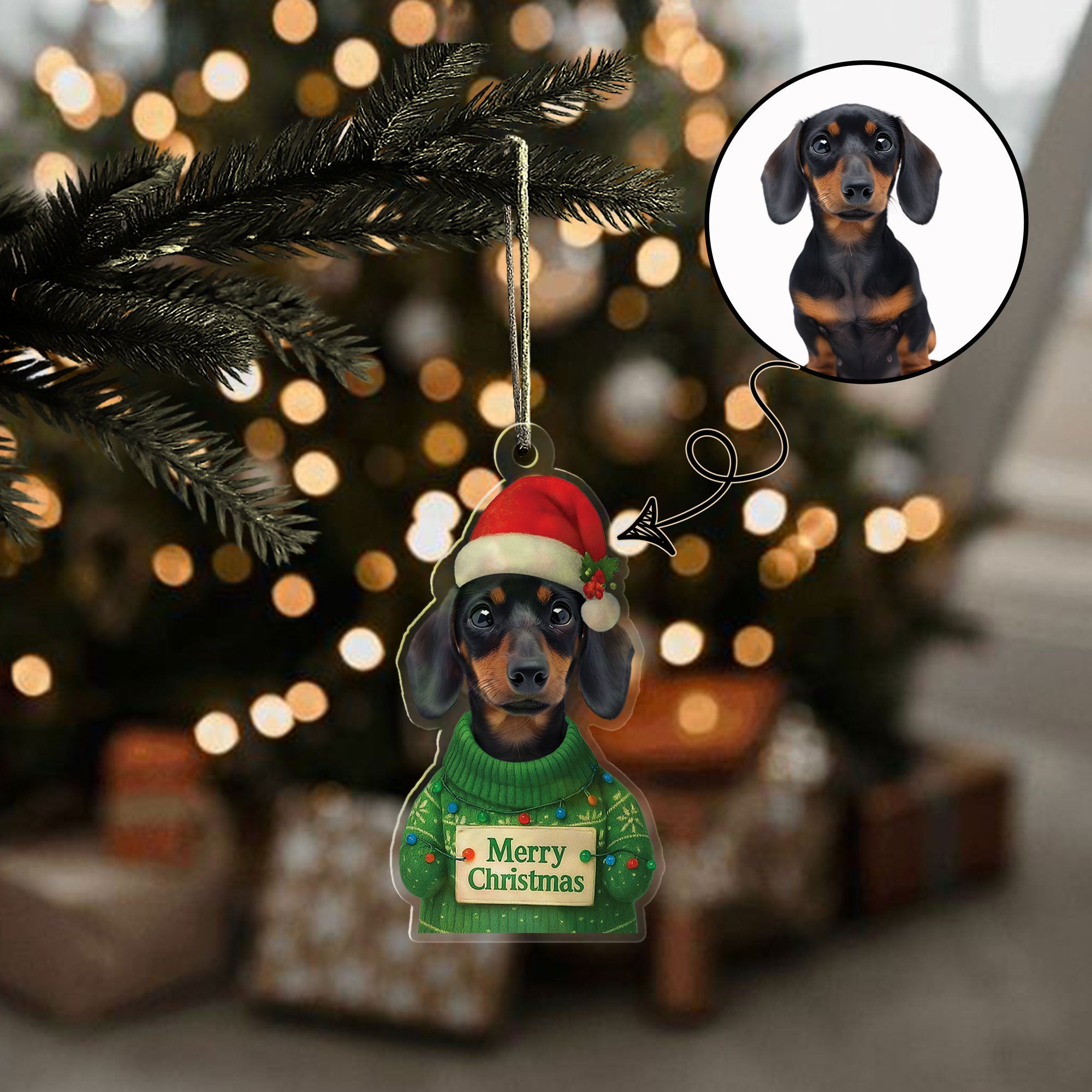 Artistic Black and White Cut-to-Shape Custom Pet Ornament