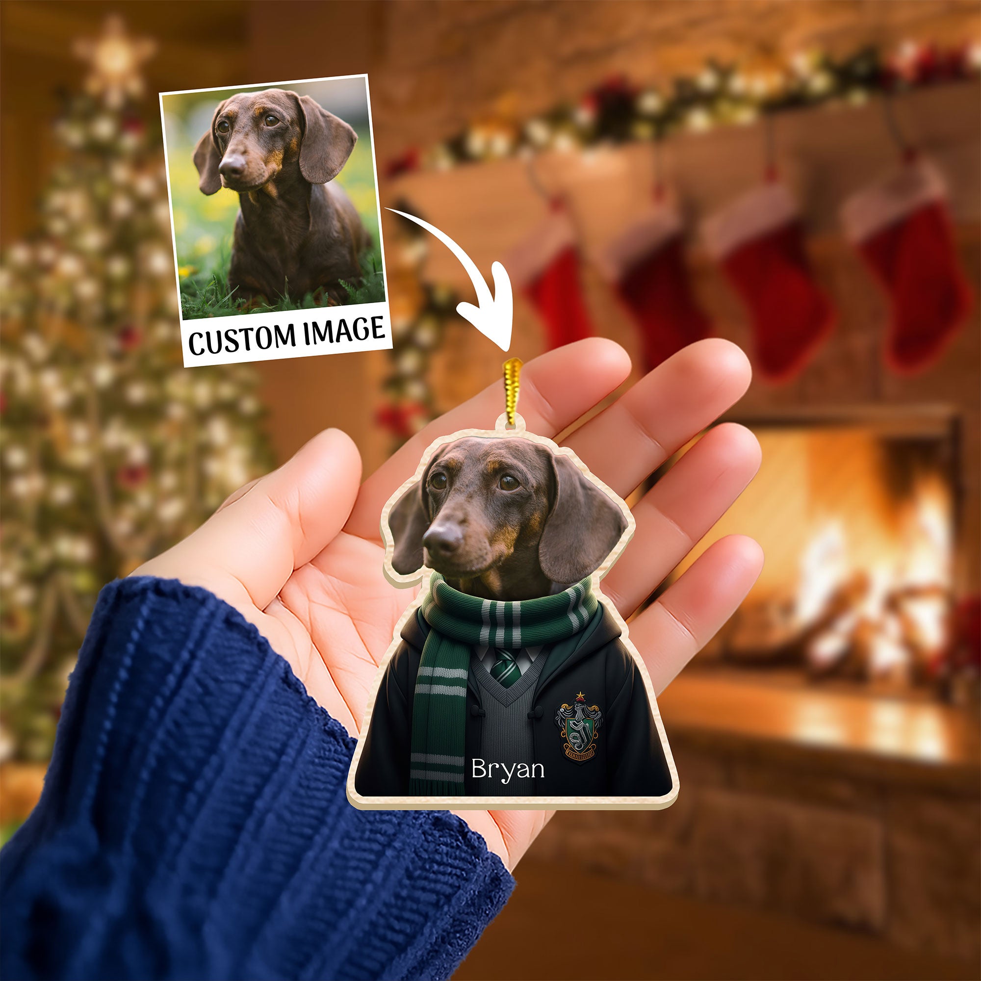 Custom Pet Photo Magic School Costume Ornament