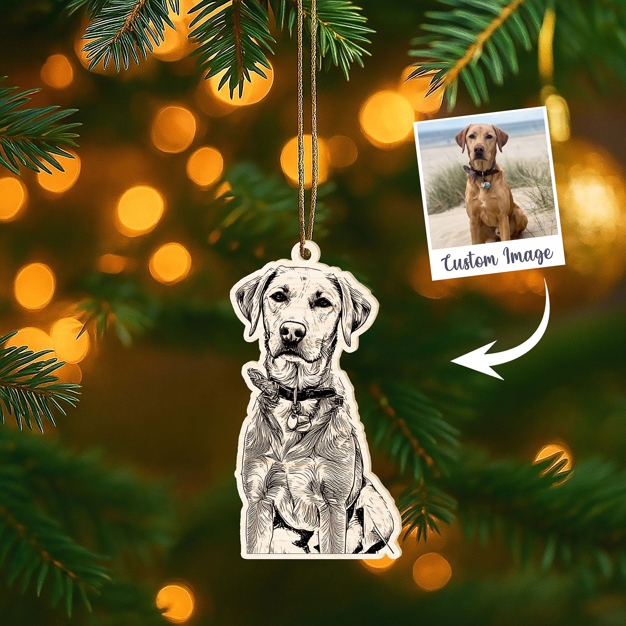 Custom Pet Photo Sketch Art Ornament – Personalized Pet Portrait Gift