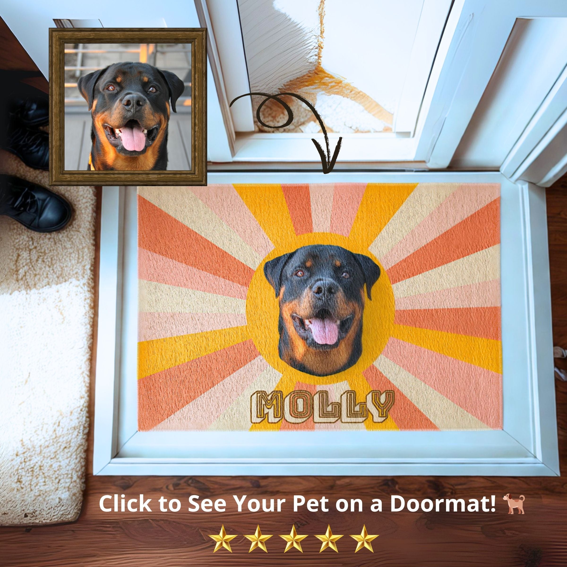 Custom Pet Doormat - 70s Retro Sunburst