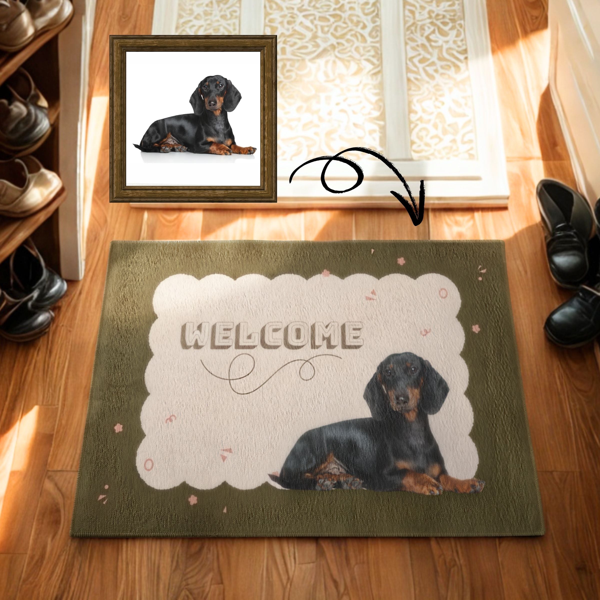 Custom Pet Doormat - Scalloped Border Olive Green