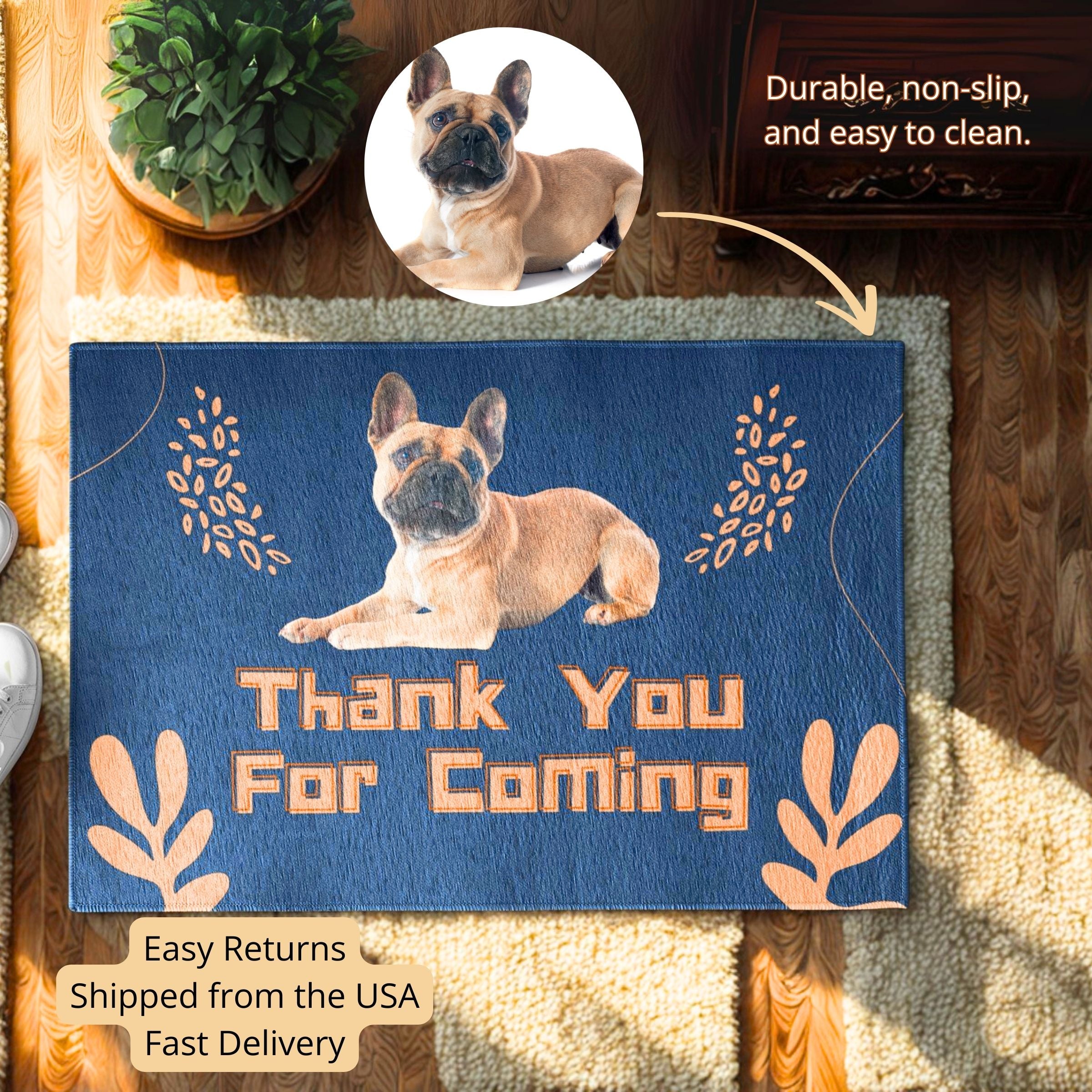 Custom Pet Doormat Mockup - Navy Thank You For Coming