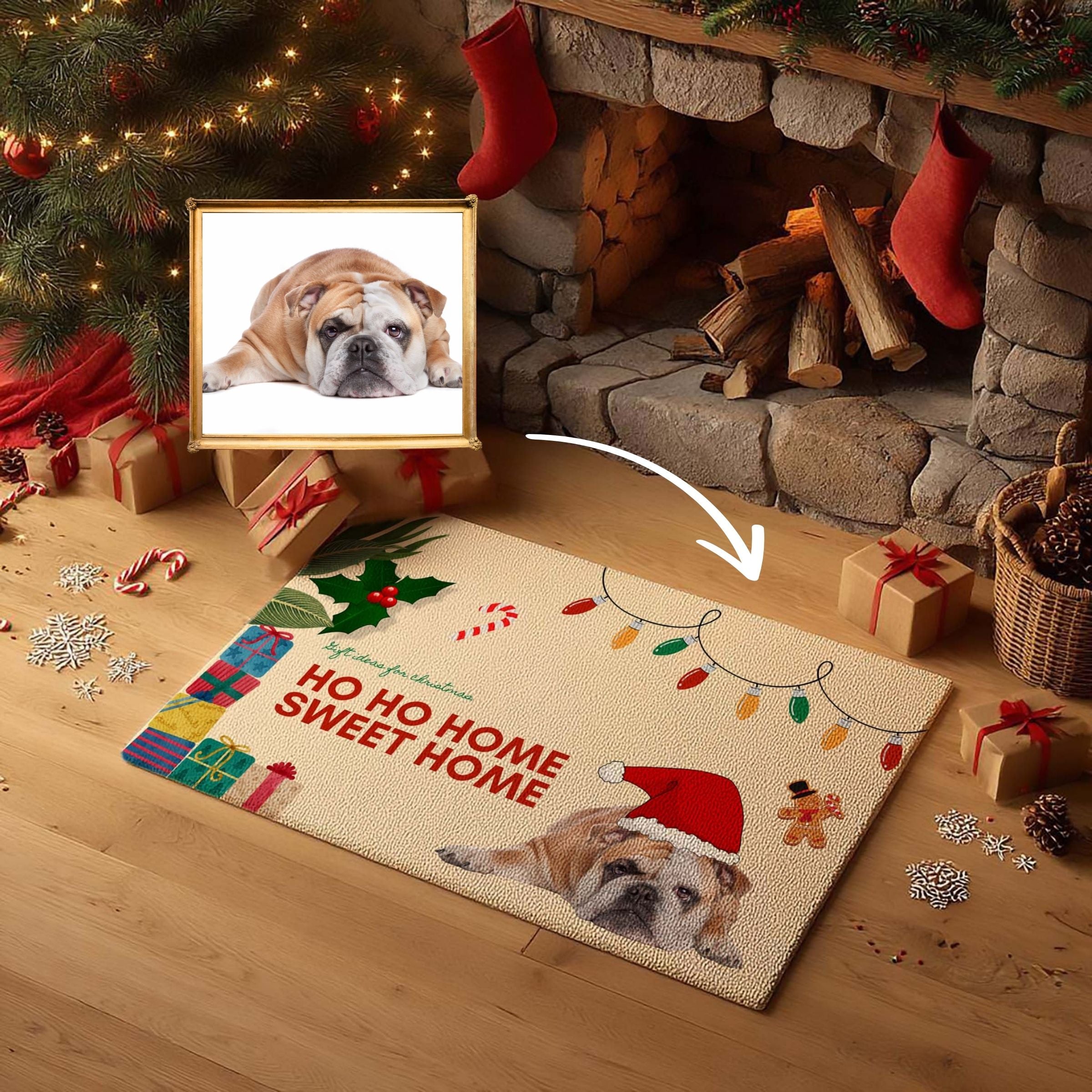 Custom Pet Photo Christmas Welcome Mat - Ho Ho Sweet Home