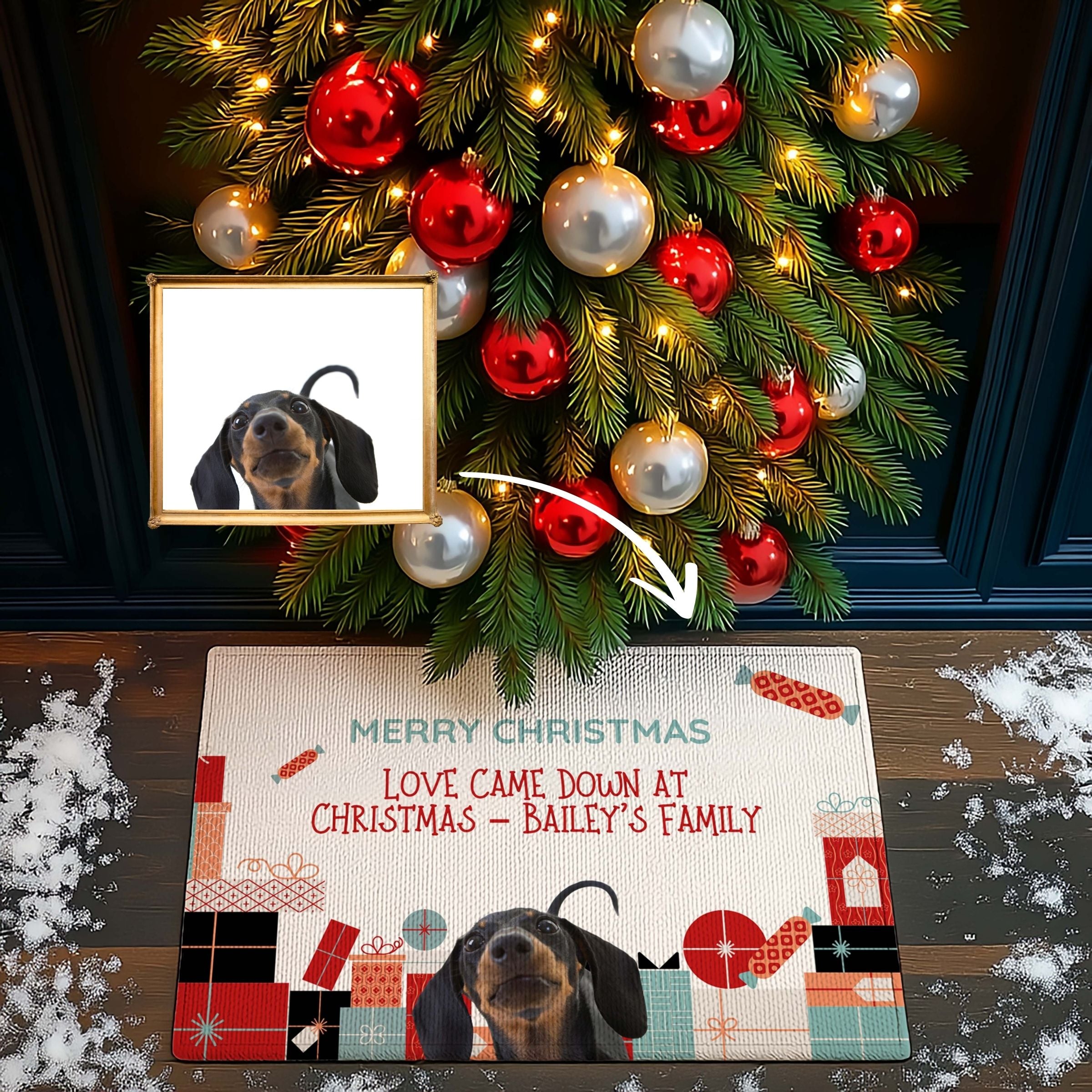 Custom Pet Photo Doormat - Christmas Love Came Down Edition