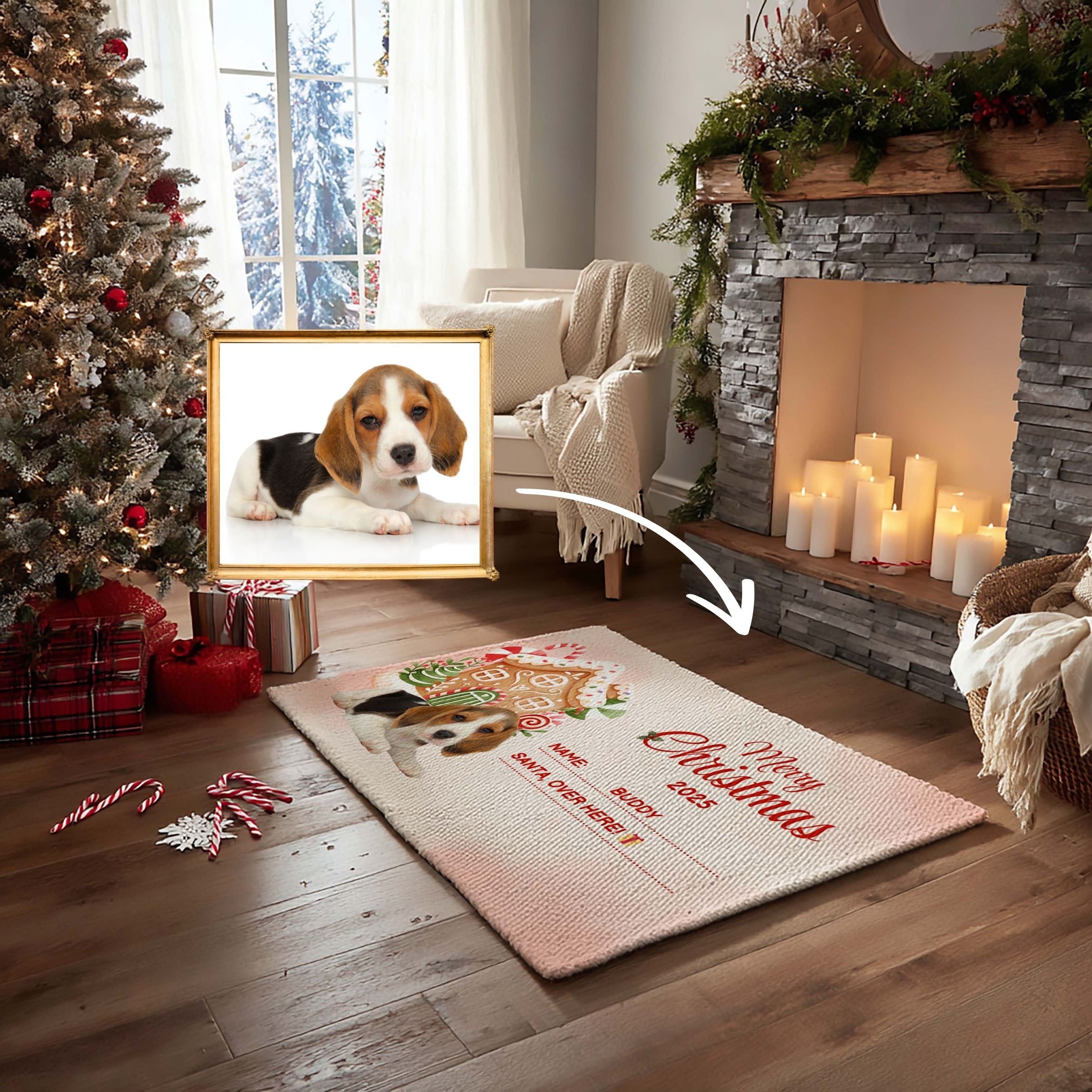 Custom Photo Pet Doormat - Sweetest Holiday Treat & Candy Cane