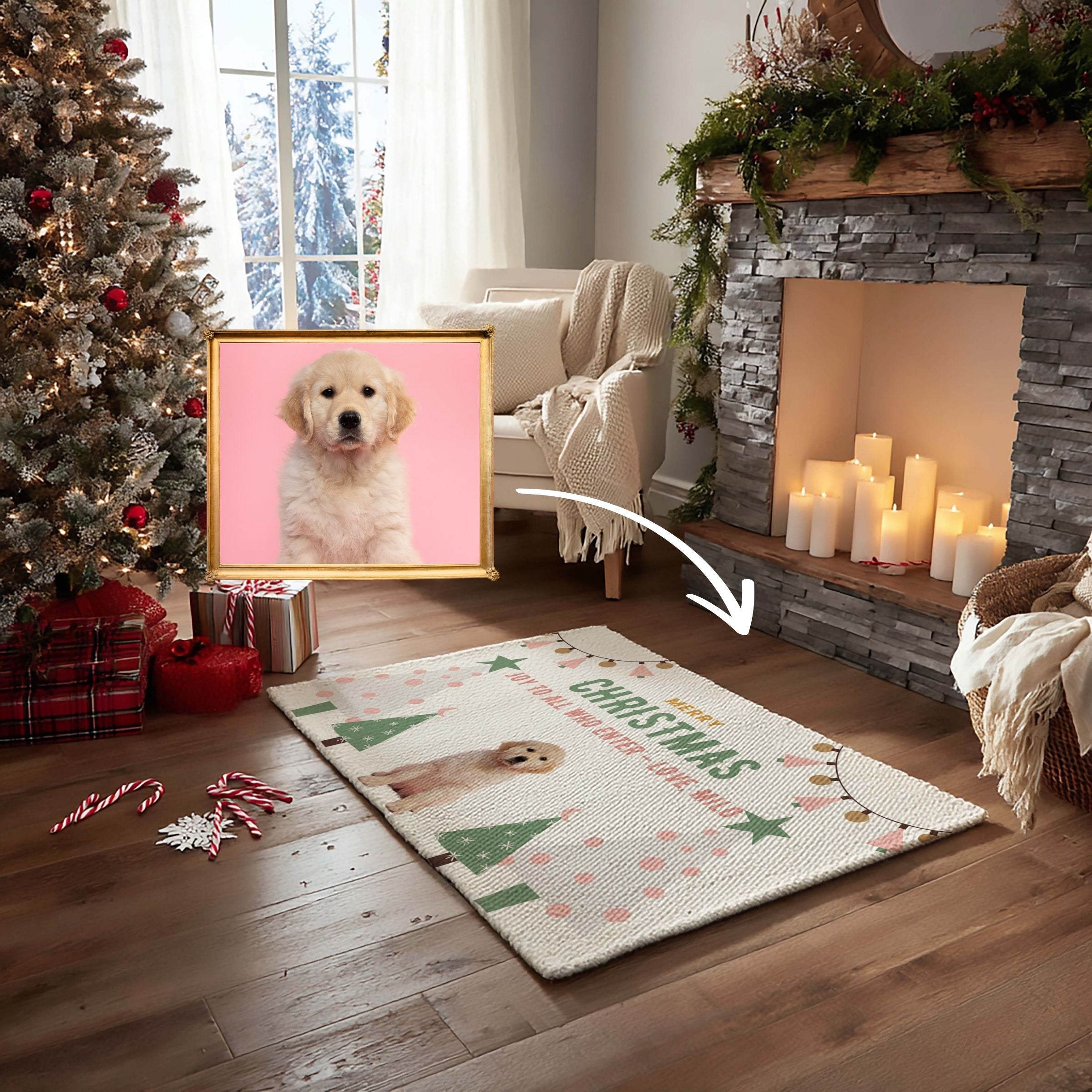 Custom Photo Pet Doormat - Whimsical Christmas Tree Pattern