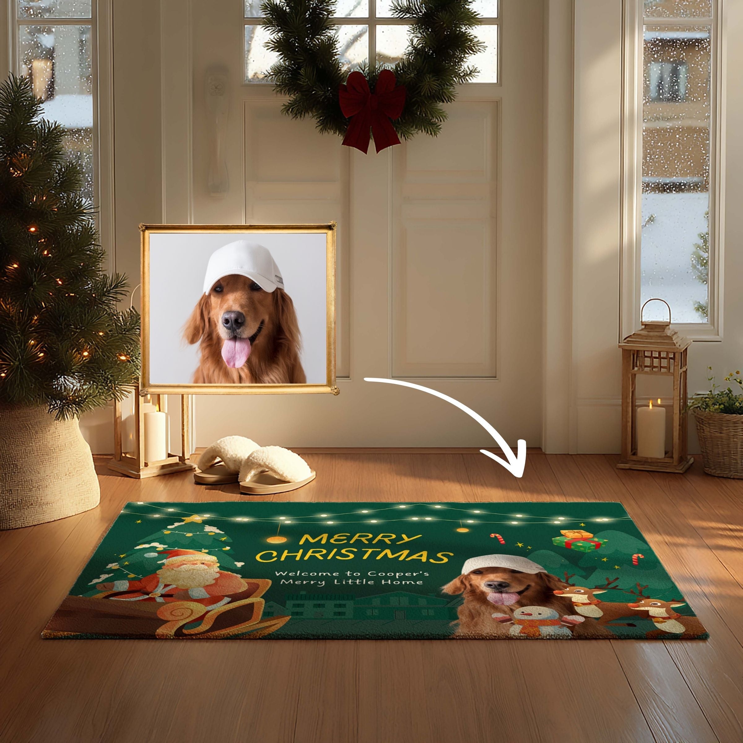 Custom Photo Pet Doormat - Winter Wonderland Christmas Theme